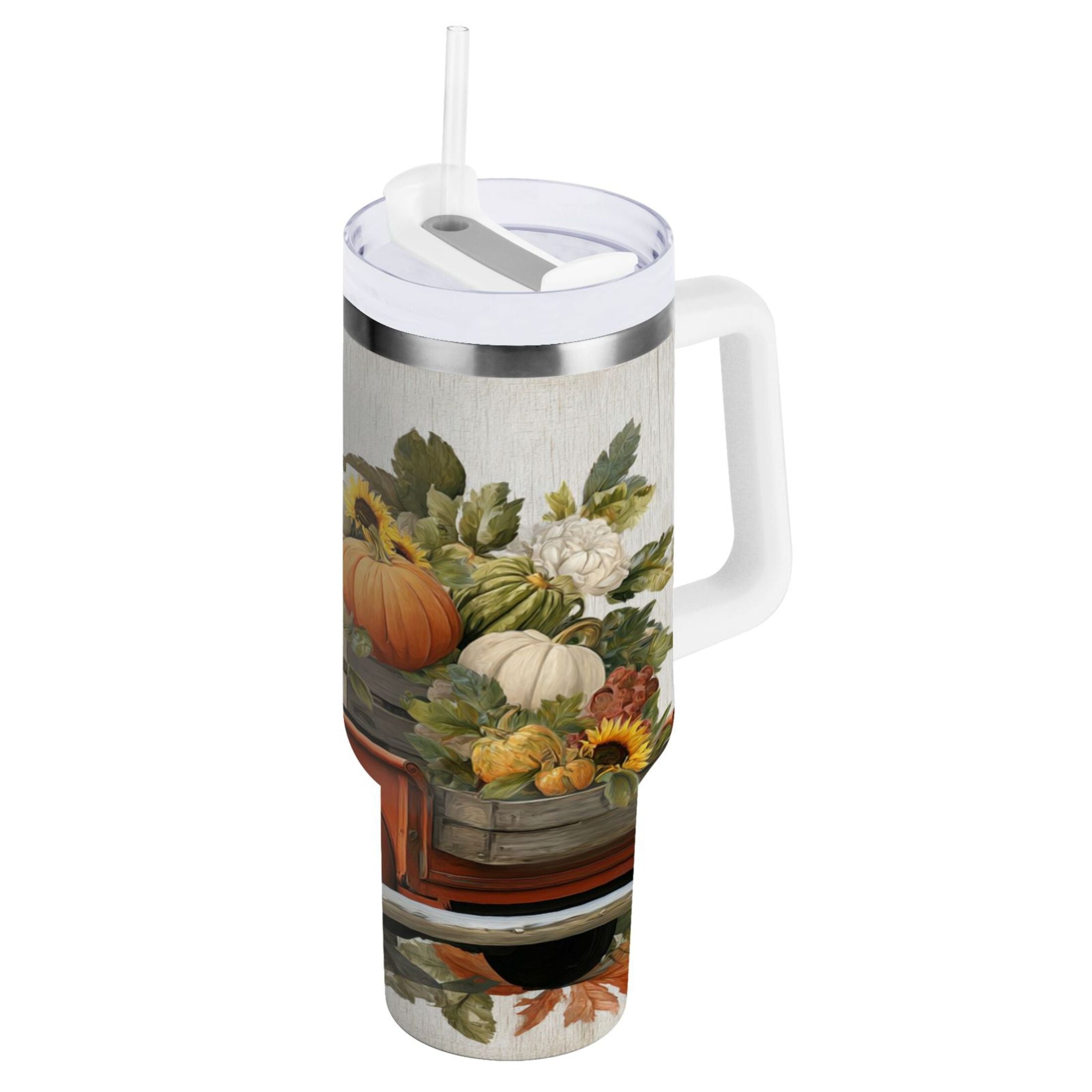 40 oz Insulated Stainless Steel Tumbler Double Wall Stainless Steel Tumbler with 2-Way Drinking Truck Full Of Pumpkins 1AJ5