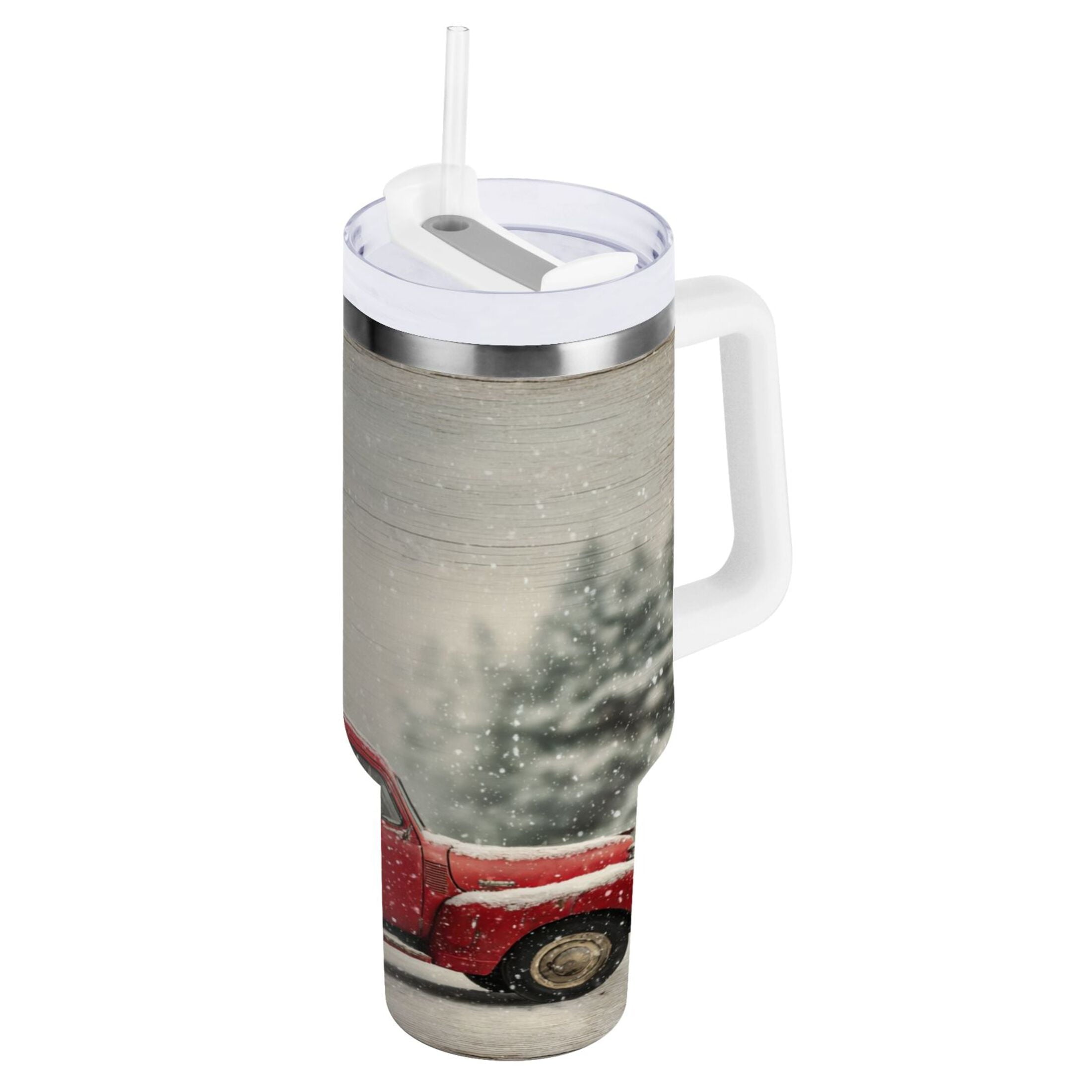 40 oz Insulated Stainless Steel Tumbler Double Wall Stainless Steel Tumbler with 2-Way Drinking Vintage Red Truck F1LK