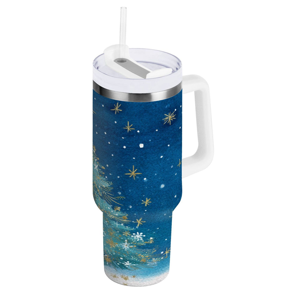 40 oz Insulated Stainless Steel Tumbler Double Wall Stainless Steel Tumbler with 2-Way Drinking Watercolor Christmas Tree 8CM9