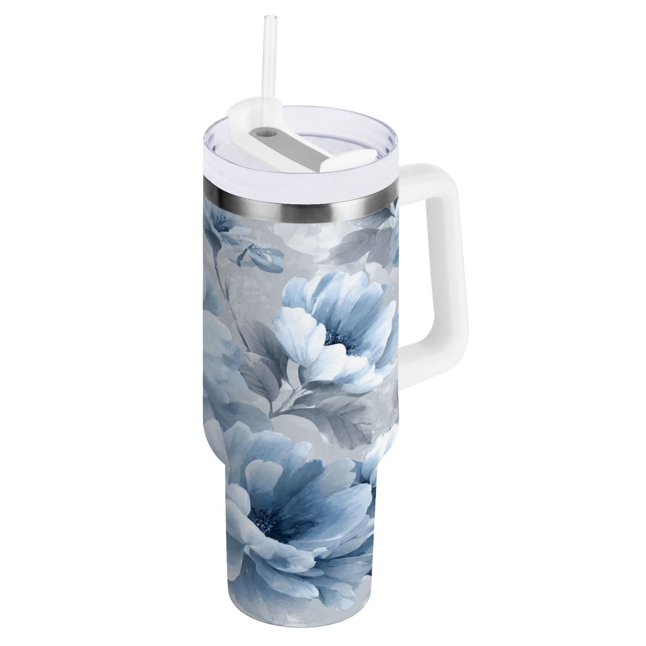 40 oz Insulated Stainless Steel Tumbler Double Wall Stainless Steel Tumbler with 2-Way Drinking White Floral Pattern 2PXY