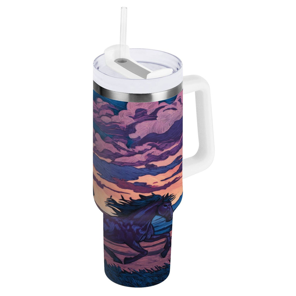 40 oz Insulated Stainless Steel Tumbler Double Wall Stainless Steel Tumbler with 2-Way Drinking Wild Horses Running L1OF