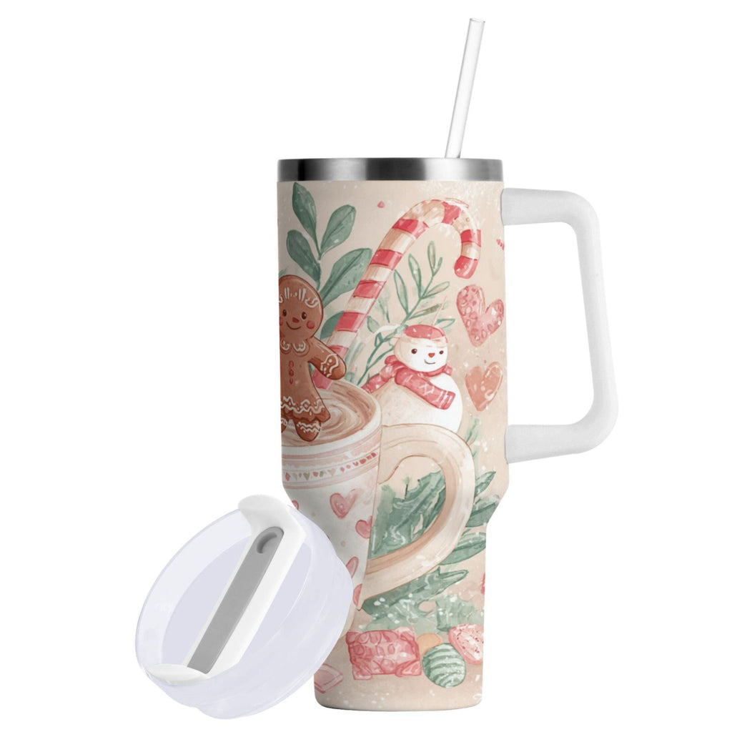 30 oz Insulated Stainless Steel Tumbler Double Wall Stainless Steel Tumbler with 2-Way Drinking Cute Christmas Design ZVFT