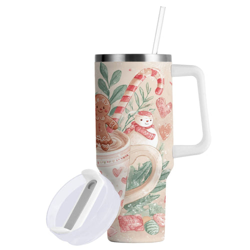30 oz Insulated Stainless Steel Tumbler Double Wall Stainless Steel Tumbler with 2-Way Drinking Cute Christmas Design ZVFT