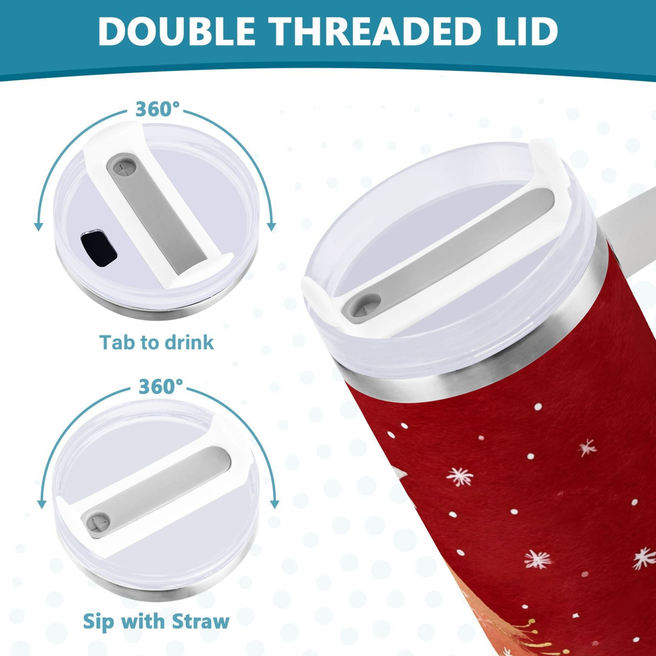 40 oz Insulated Stainless Steel Tumbler Double Wall Stainless Steel Tumbler with 2-Way Drinking Red Christmas Tree KQTU