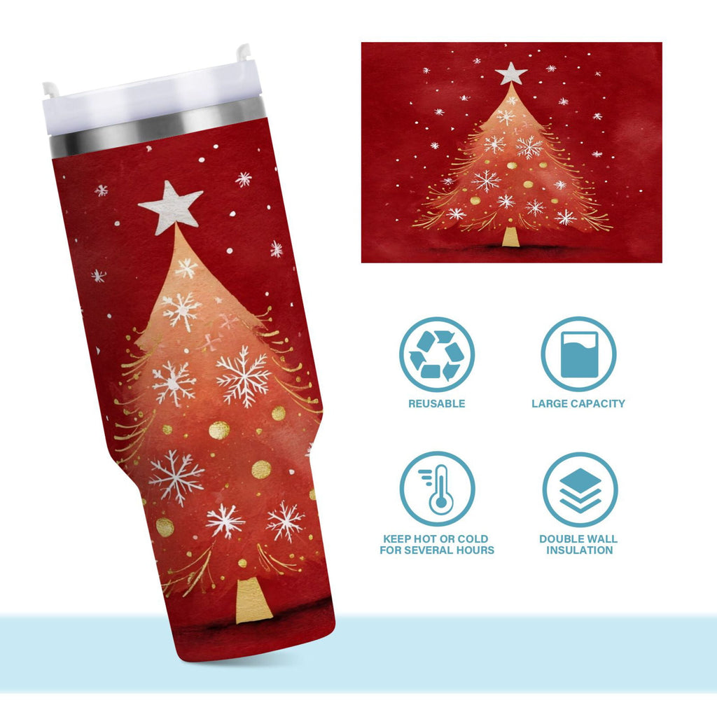 40 oz Insulated Stainless Steel Tumbler Double Wall Stainless Steel Tumbler with 2-Way Drinking Red Christmas Tree KQTU