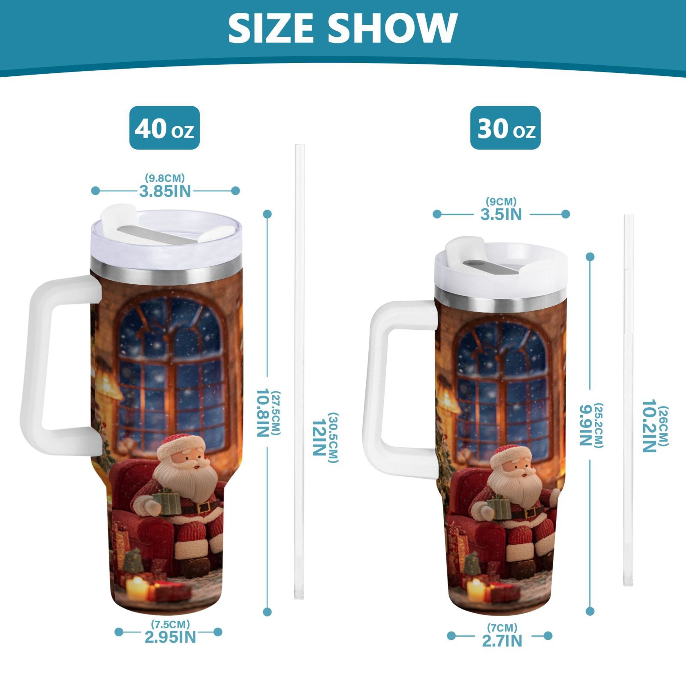 40 oz Insulated Stainless Steel Tumbler Double Wall Stainless Steel Tumbler with 2-Way Drinking Sitting Santa Claus NCAM