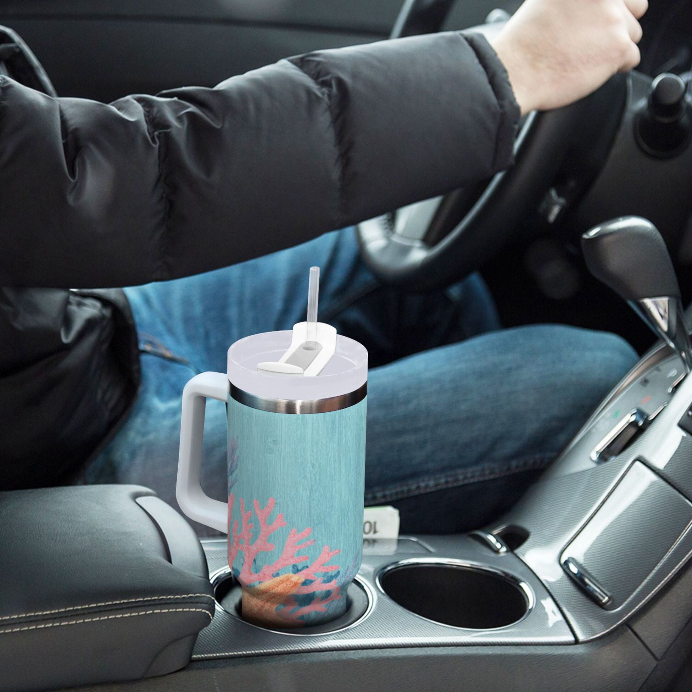 40 oz Insulated Stainless Steel Tumbler Double Wall Stainless Steel Tumbler with 2-Way Drinking Colorful Starfish and Seashells 9SSB