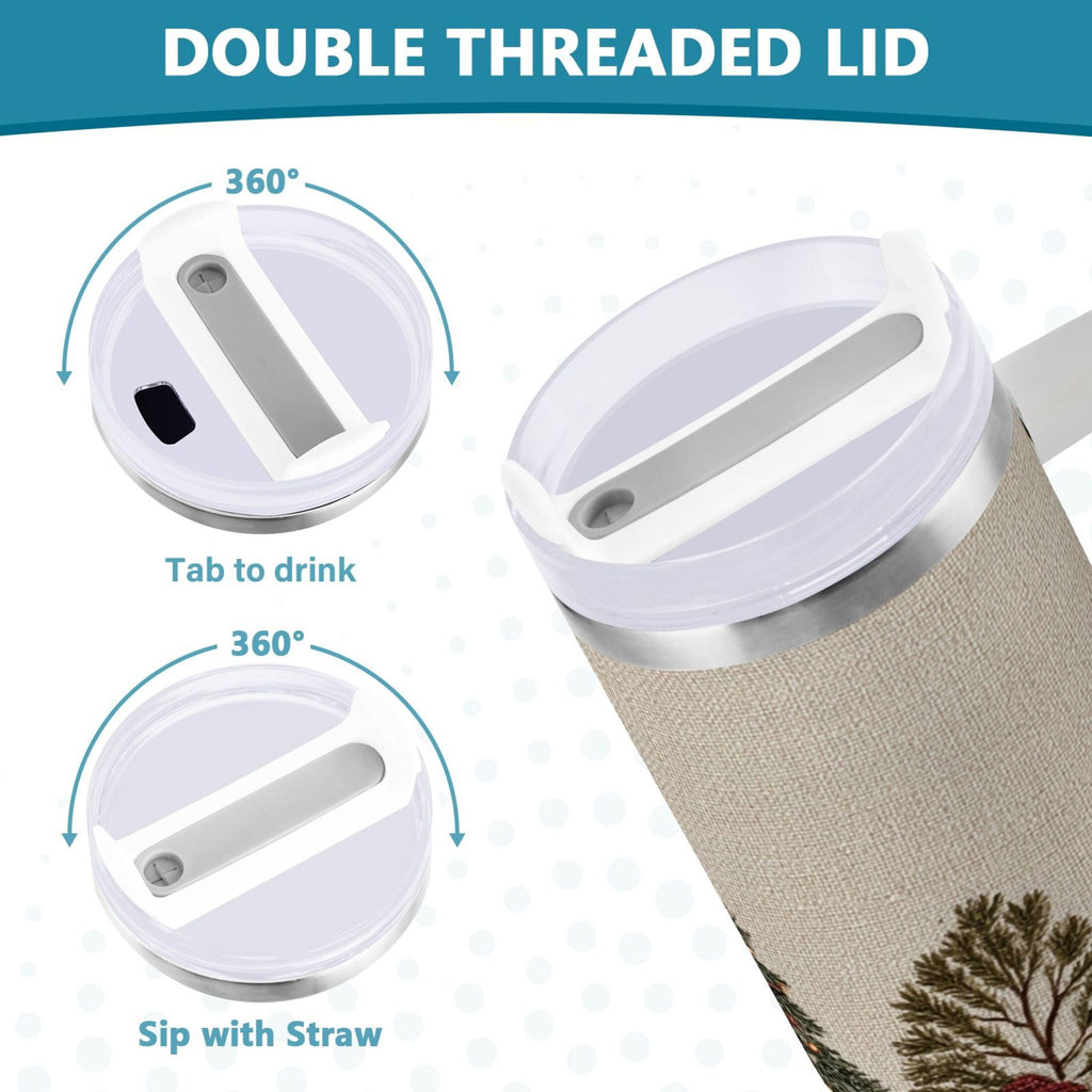 30 oz Insulated Stainless Steel Tumbler Double Wall Stainless Steel Tumbler with 2-Way Drinking Snowmen and Deer in The Forest Q08C