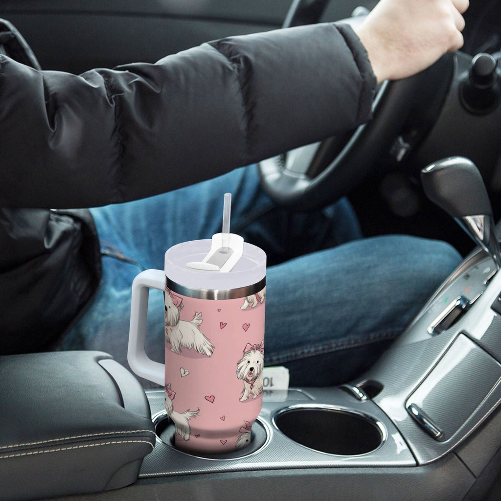 30 oz Insulated Stainless Steel Tumbler Double Wall Stainless Steel Tumbler with 2-Way Drinking Dogs Wearing Bows 4X4D