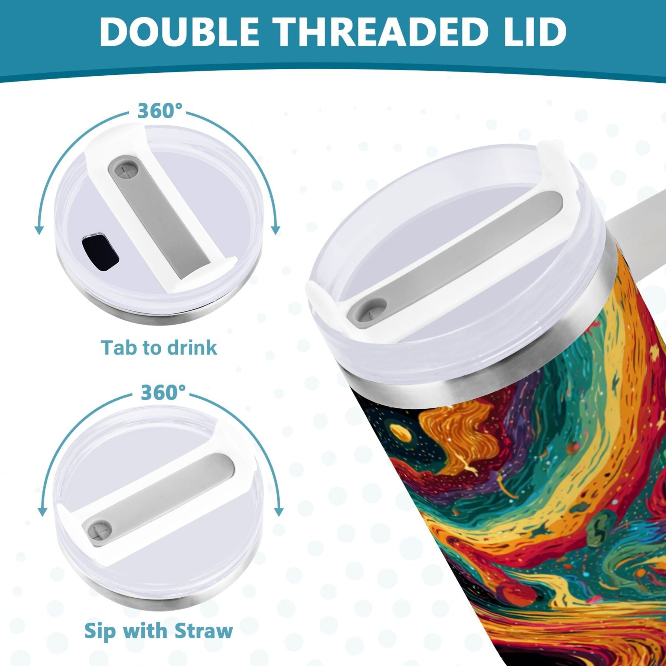 40 oz Insulated Stainless Steel Tumbler Double Wall Stainless Steel Tumbler with 2-Way Drinking Swirling Galaxy ZKIZ