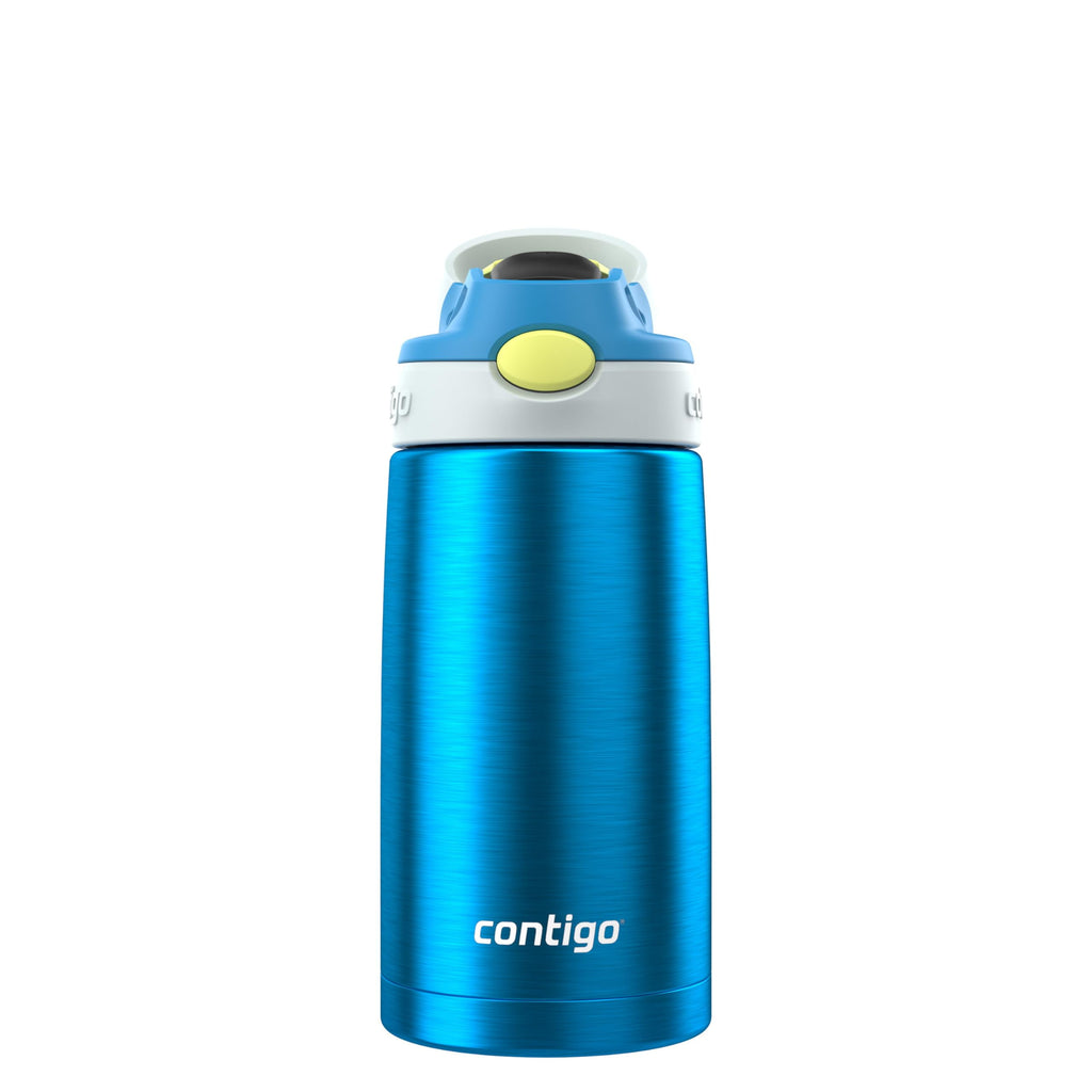 Kids Water Bottle with Straw 13 oz Autospout, Easy Clean Lid, Pop Up Spill Proof Valve, Durable BPA Free Plastic, for School Sports Travel, Blue WZGG