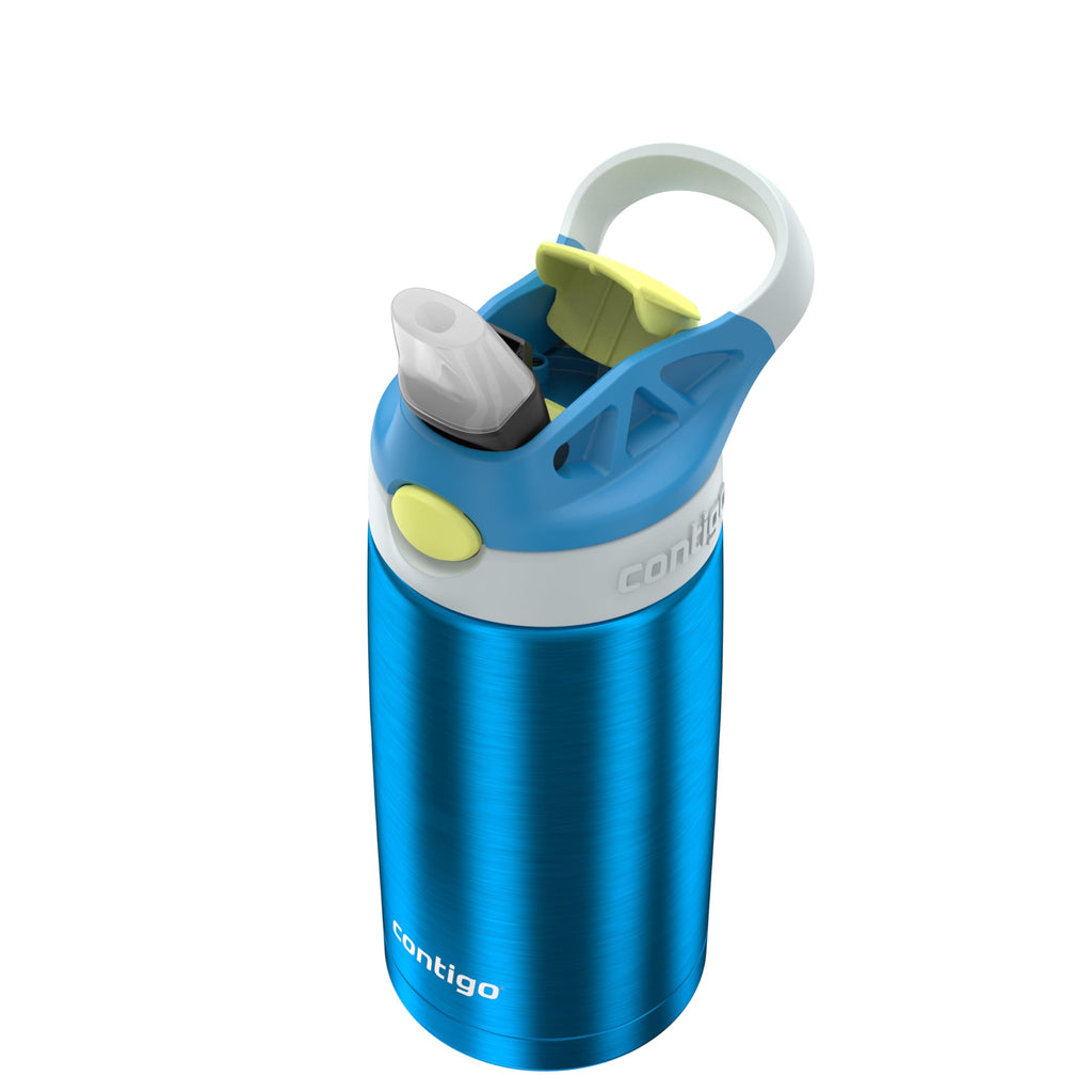 Kids Water Bottle with Straw 13 oz Autospout, Easy Clean Lid, Pop Up Spill Proof Valve, Durable BPA Free Plastic, for School Sports Travel, Blue WZGG