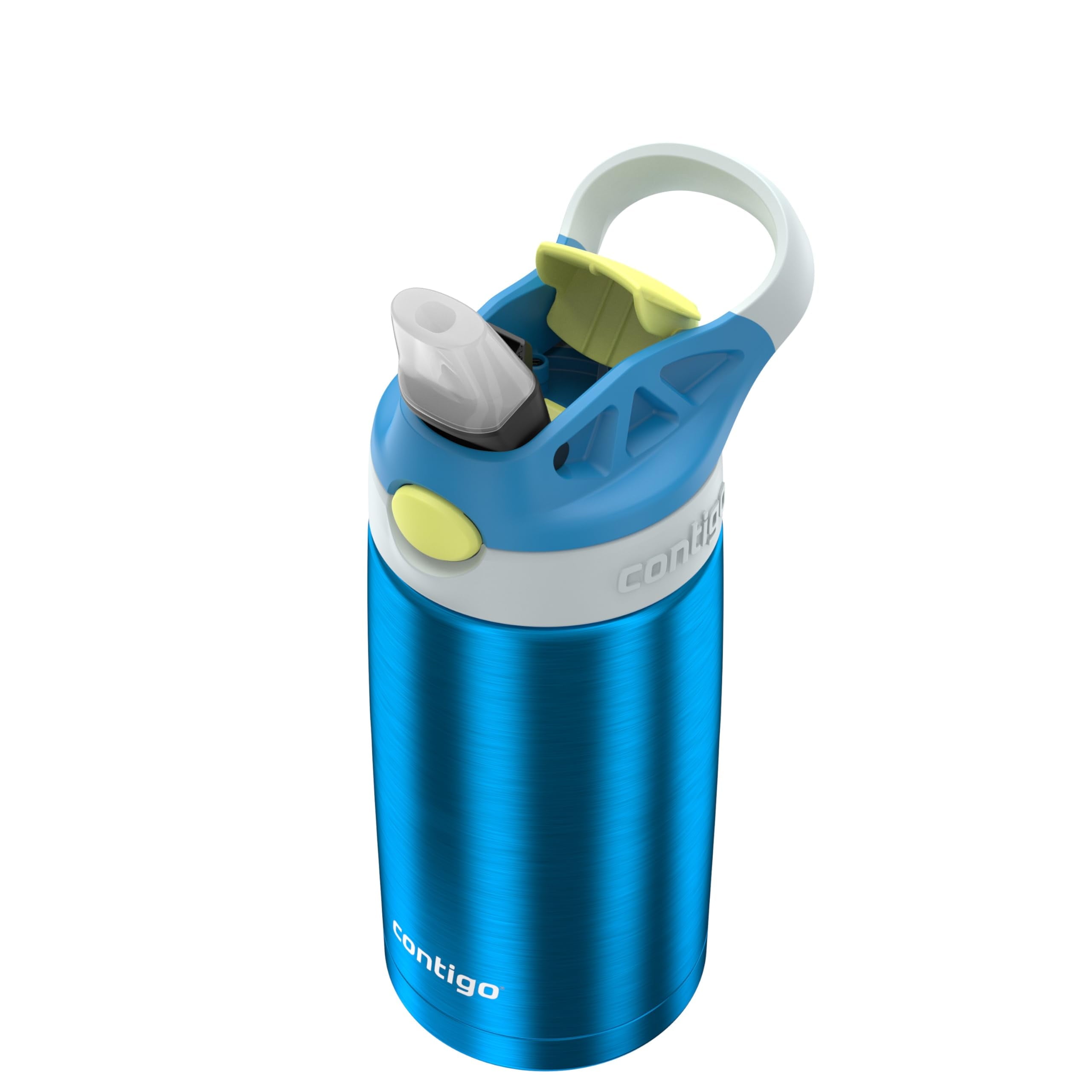 Kids Water Bottle with Straw 13 oz Autospout, Easy Clean Lid, Pop Up Spill Proof Valve, Durable BPA Free Plastic, for School Sports Travel, Blue WZGG