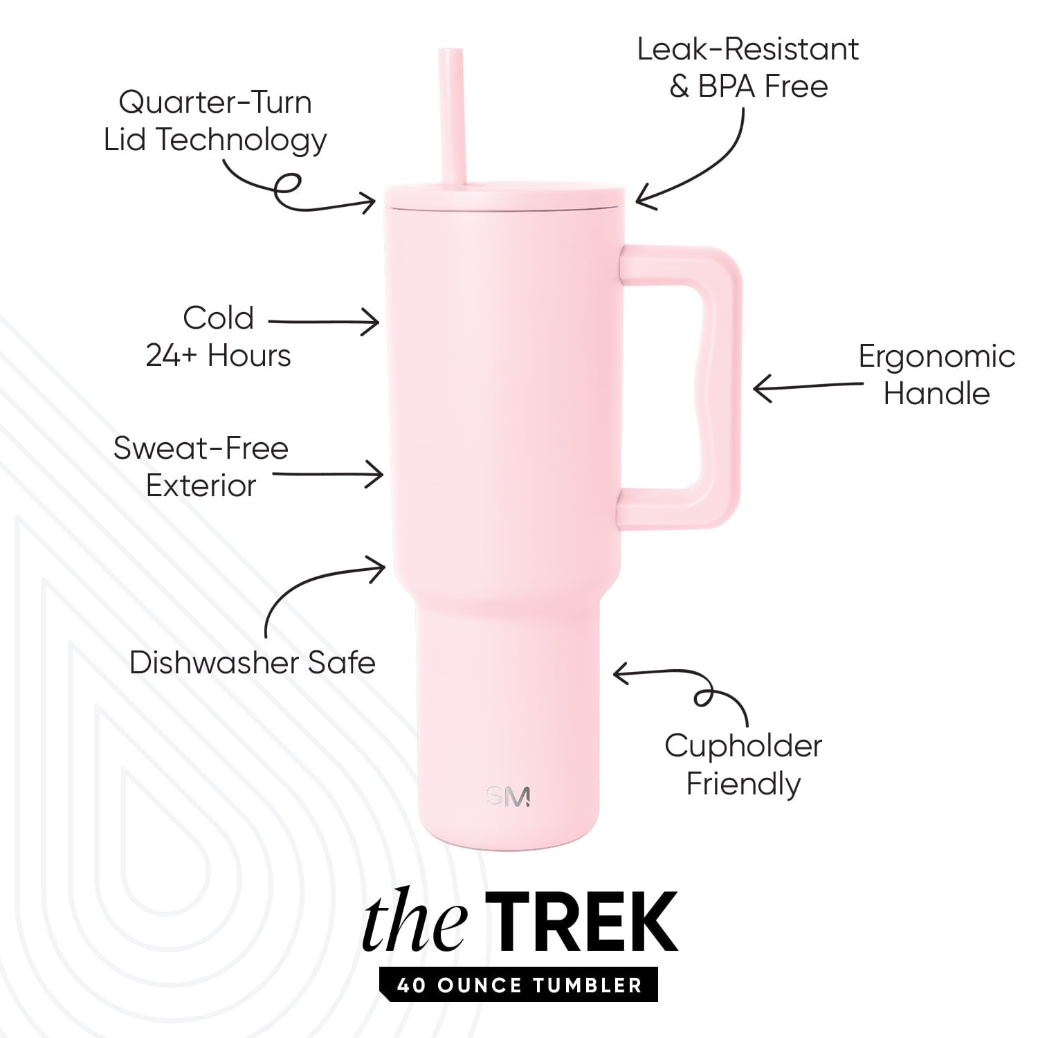 Simple Modern 40 fl oz Insulated Stainless Steel Trek Tumbler with Straw Lid | Blush 6R09