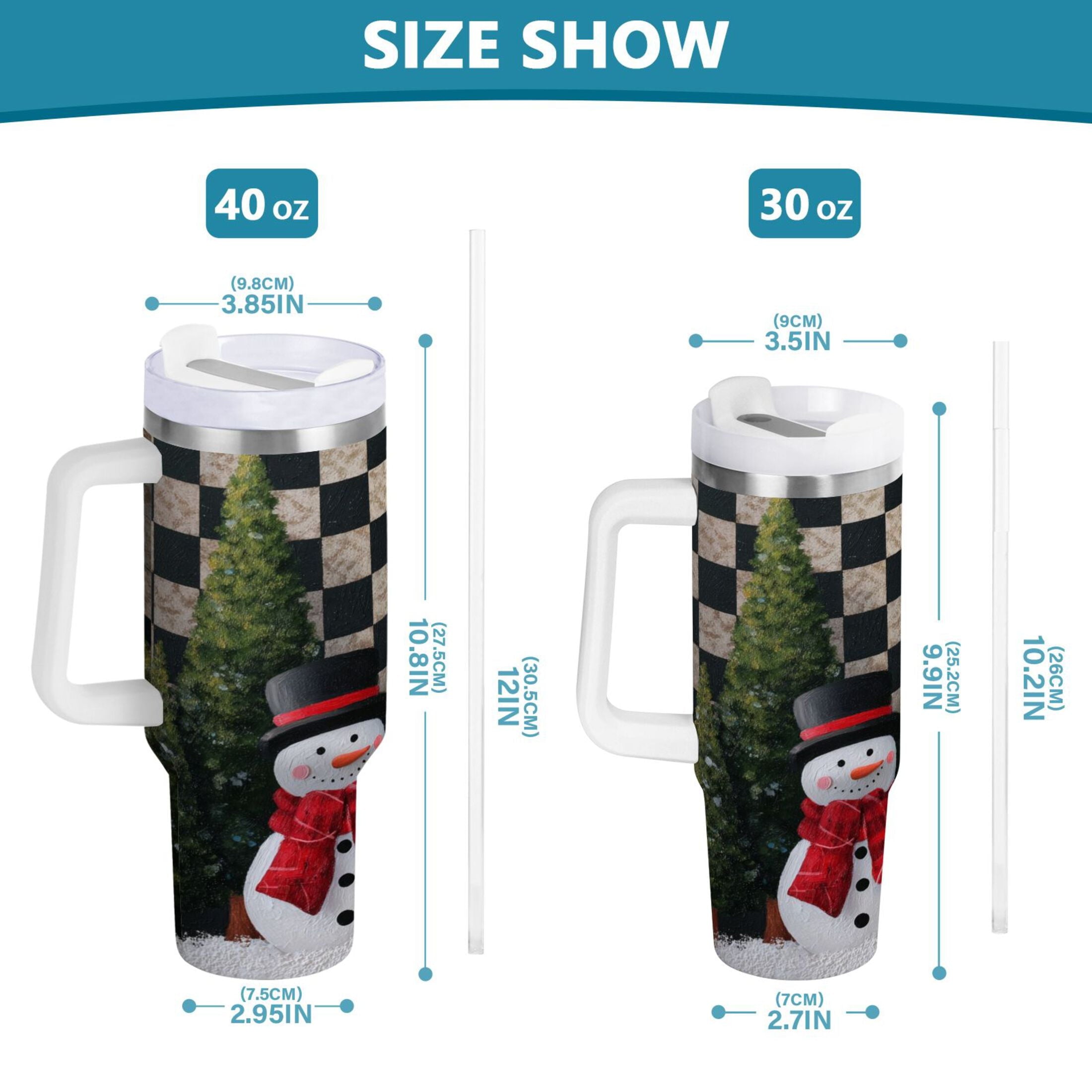 30 oz Insulated Stainless Steel Tumbler Double Wall Stainless Steel Tumbler with 2-Way Drinking Two Snowmen Pattern SIIJ