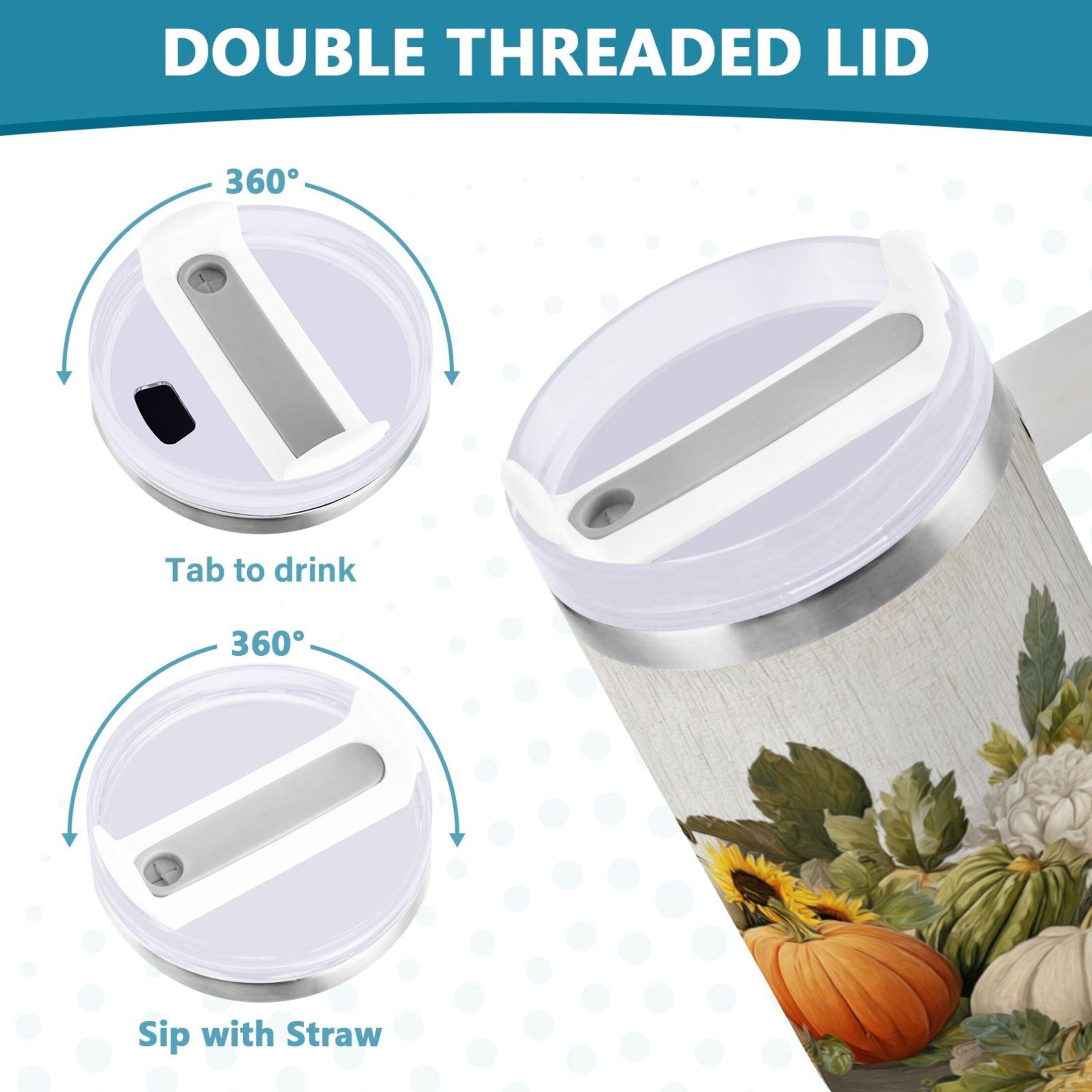 40 oz Insulated Stainless Steel Tumbler Double Wall Stainless Steel Tumbler with 2-Way Drinking Truck Full Of Pumpkins 1AJ5