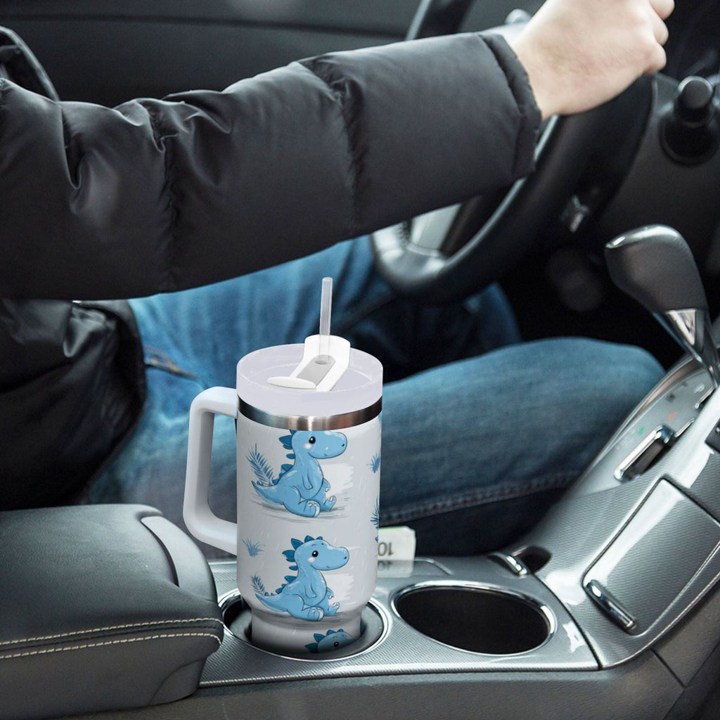 30 oz Insulated Stainless Steel Tumbler Double Wall Stainless Steel Tumbler with 2-Way Drinking Cartoon Blue Dinosaurs 73KN