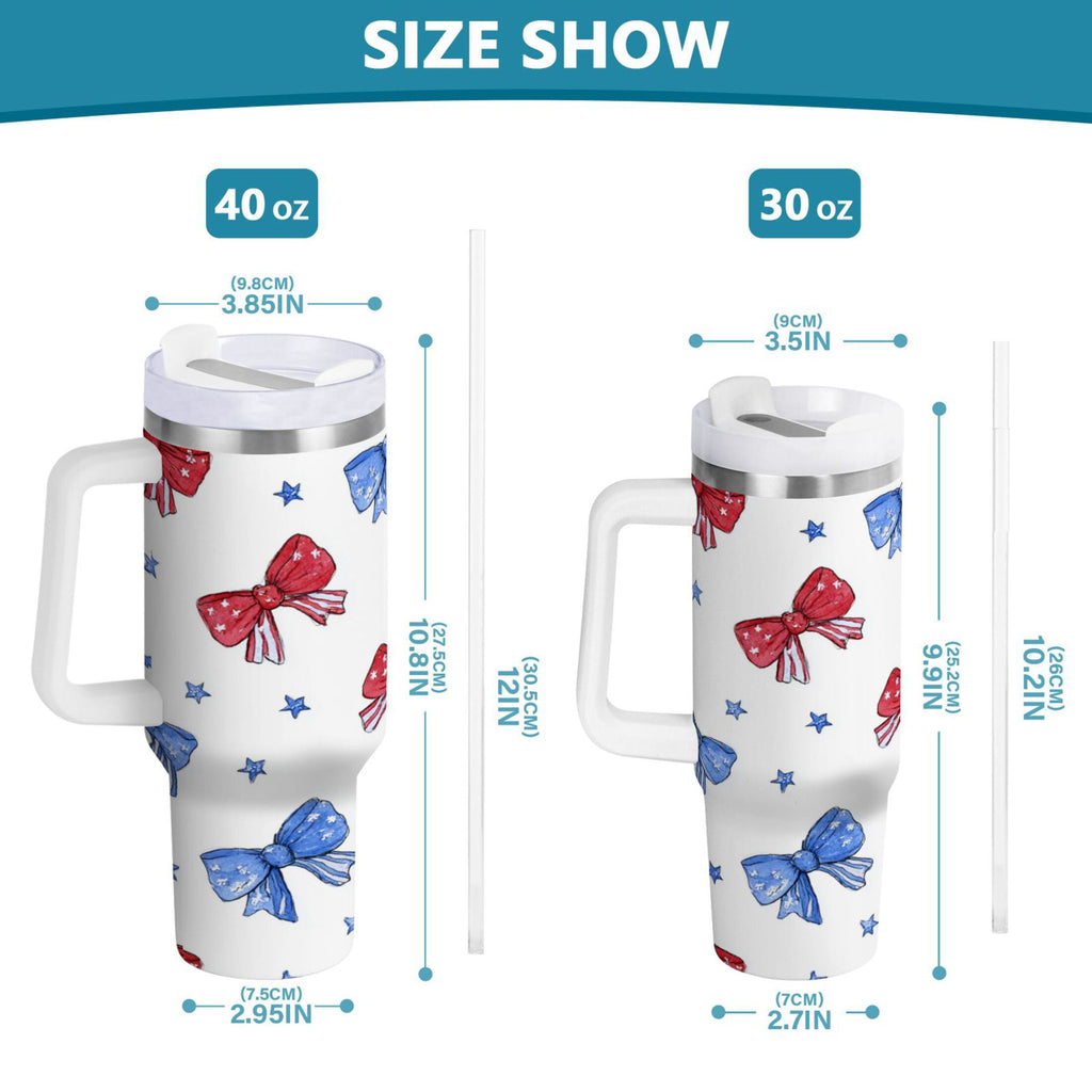 40 oz Insulated Stainless Steel Tumbler Double Wall Stainless Steel Tumbler with 2-Way Drinking Hand-drawn Bows S6BX