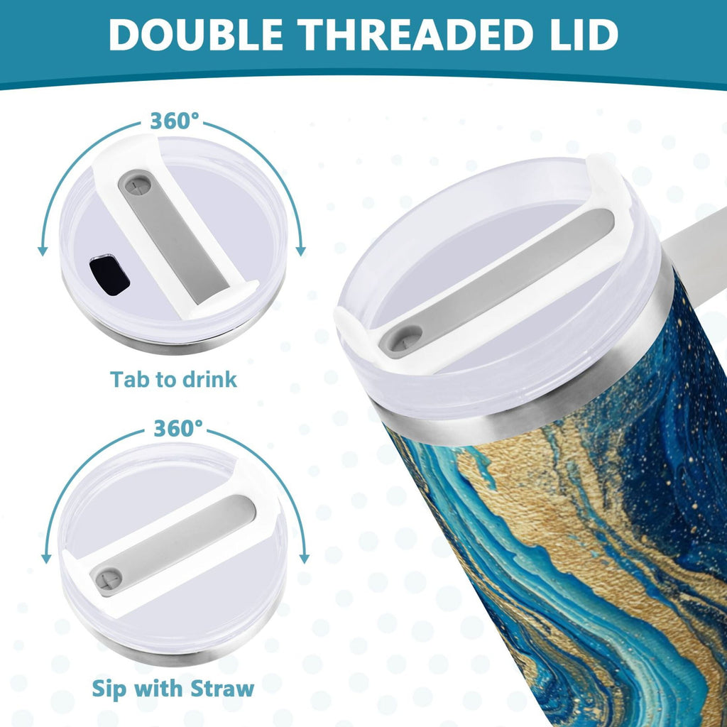 30 oz Insulated Stainless Steel Tumbler Double Wall Stainless Steel Tumbler with 2-Way Drinking Blue and Gold Ocean B3ZT