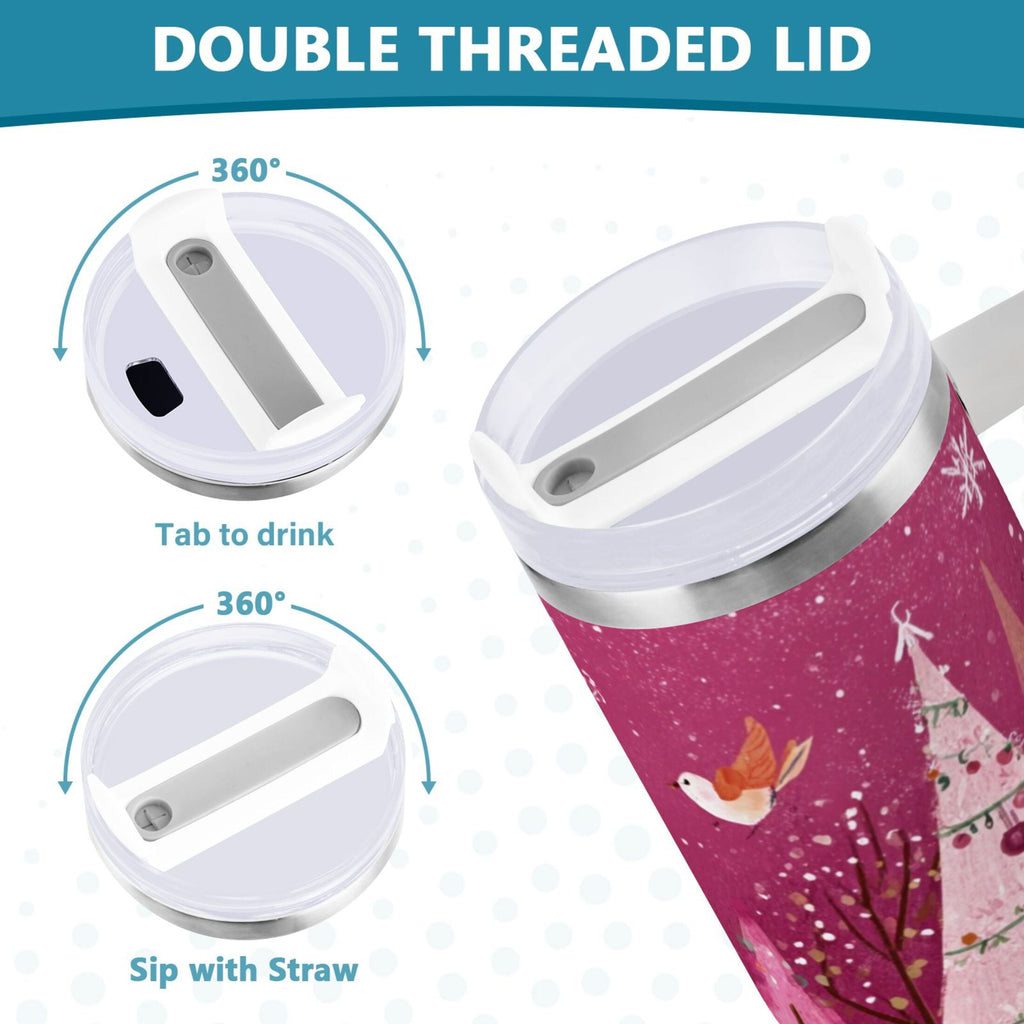 40 oz Insulated Stainless Steel Tumbler Double Wall Stainless Steel Tumbler with 2-Way Drinking Pink Christmas Forest 79HZ