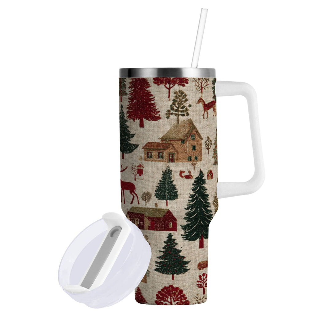 30 oz Insulated Stainless Steel Tumbler Double Wall Stainless Steel Tumbler with 2-Way Drinking Christmas Trees Deer and Houses 6U28