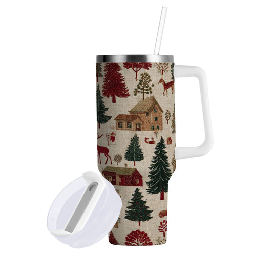 30 oz Insulated Stainless Steel Tumbler Double Wall Stainless Steel Tumbler with 2-Way Drinking Christmas Trees Deer and Houses 6U28