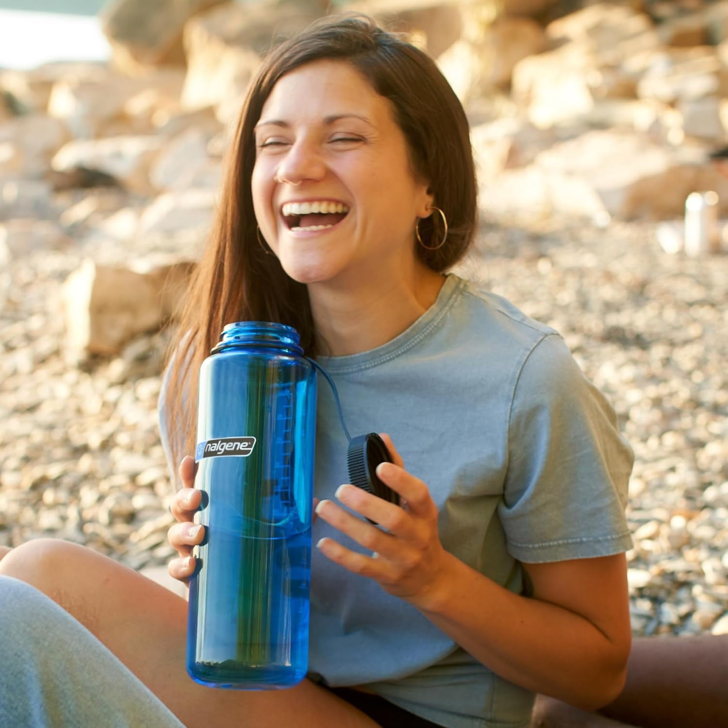 Nalgene Sustain Tritan BPA-Free Water Made with Material Derived from 50% Plastic Waste (using ISCC certified mass balance), 48 OZ, Wide Mouth, Cerulean WNOK