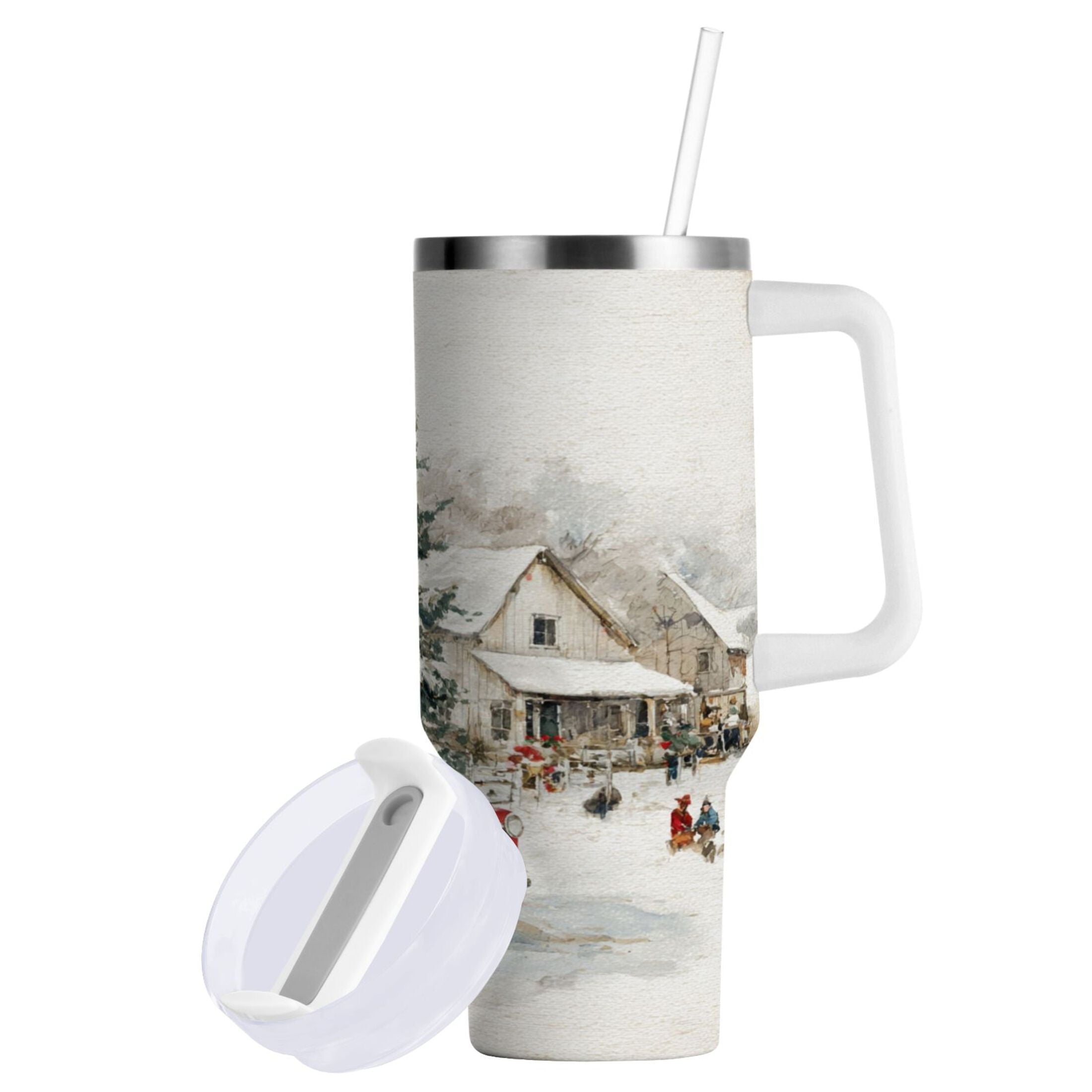 30 oz Insulated Stainless Steel Tumbler Double Wall Stainless Steel Tumbler with 2-Way Drinking Truck with Christmas Decorations UALX