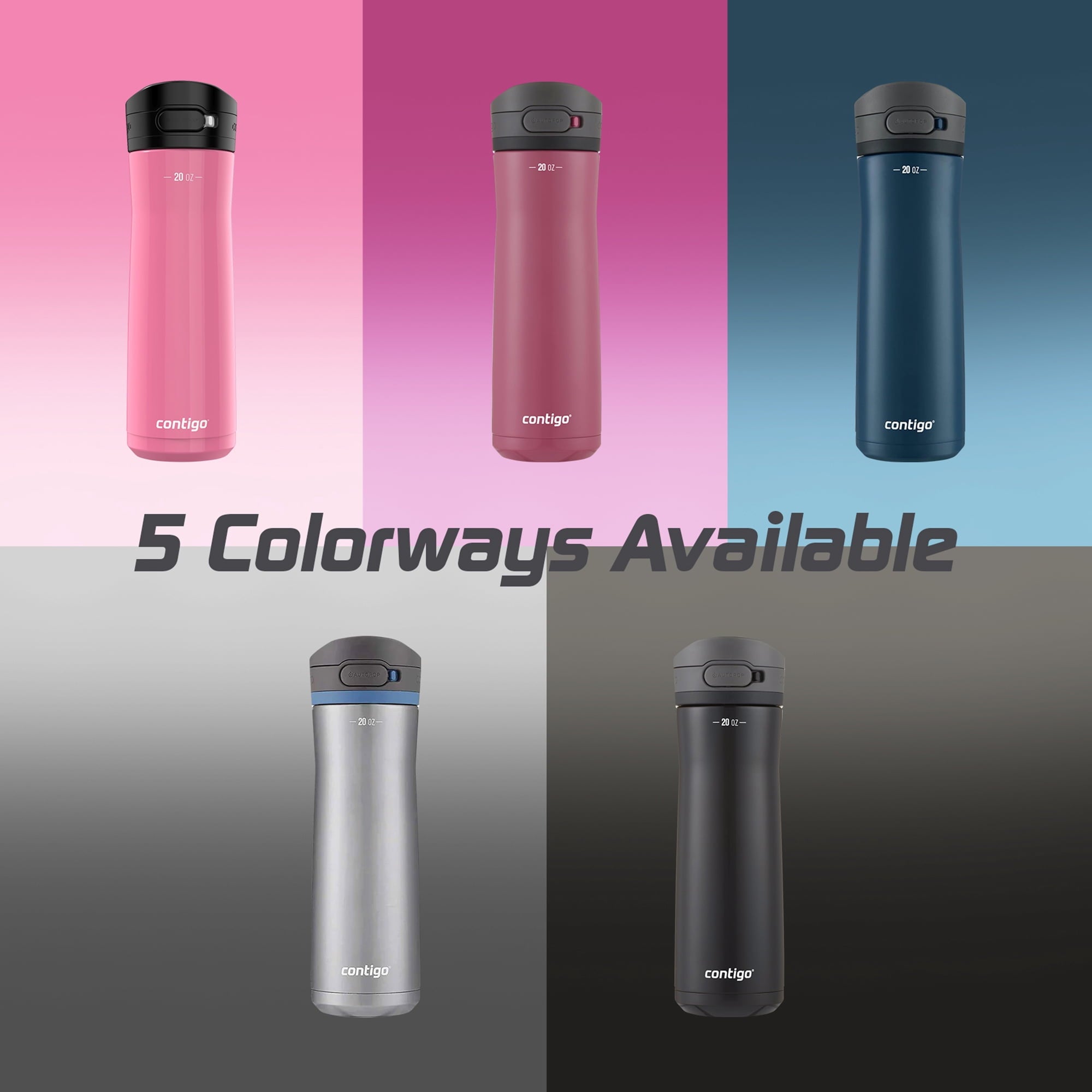 Contigo Jackson Chill 2.0 Stainless Steel Water Bottle with AUTOPOP Lid, 20 Ounces, Azalea B5G6