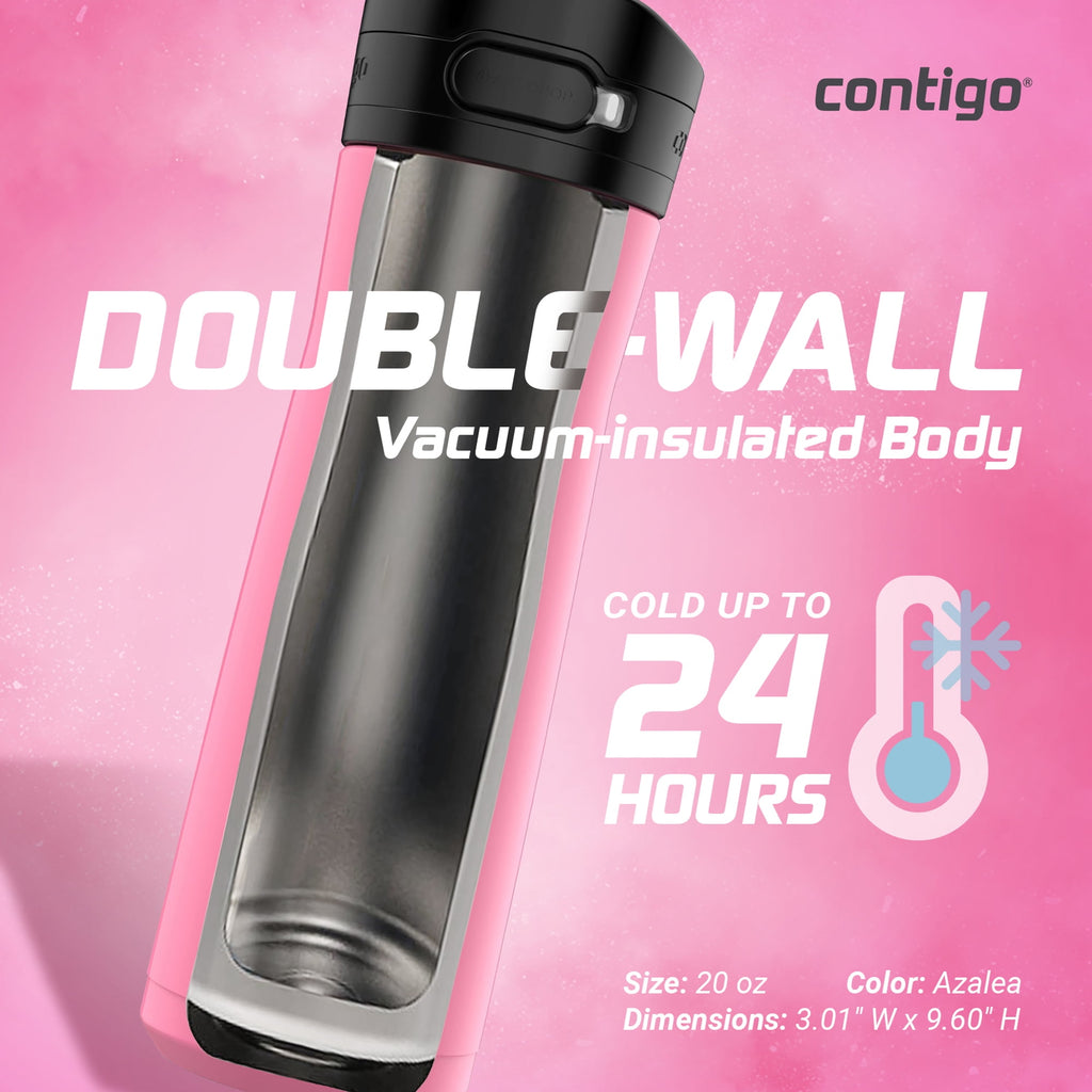 Contigo Jackson Chill 2.0 Stainless Steel Water Bottle with AUTOPOP Lid, 20 Ounces, Azalea B5G6