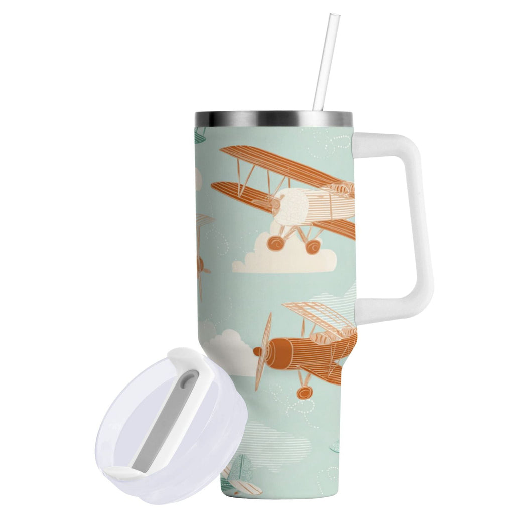40 oz Insulated Stainless Steel Tumbler Double Wall Stainless Steel Tumbler with 2-Way Drinking Cute Airplanes 1AU4