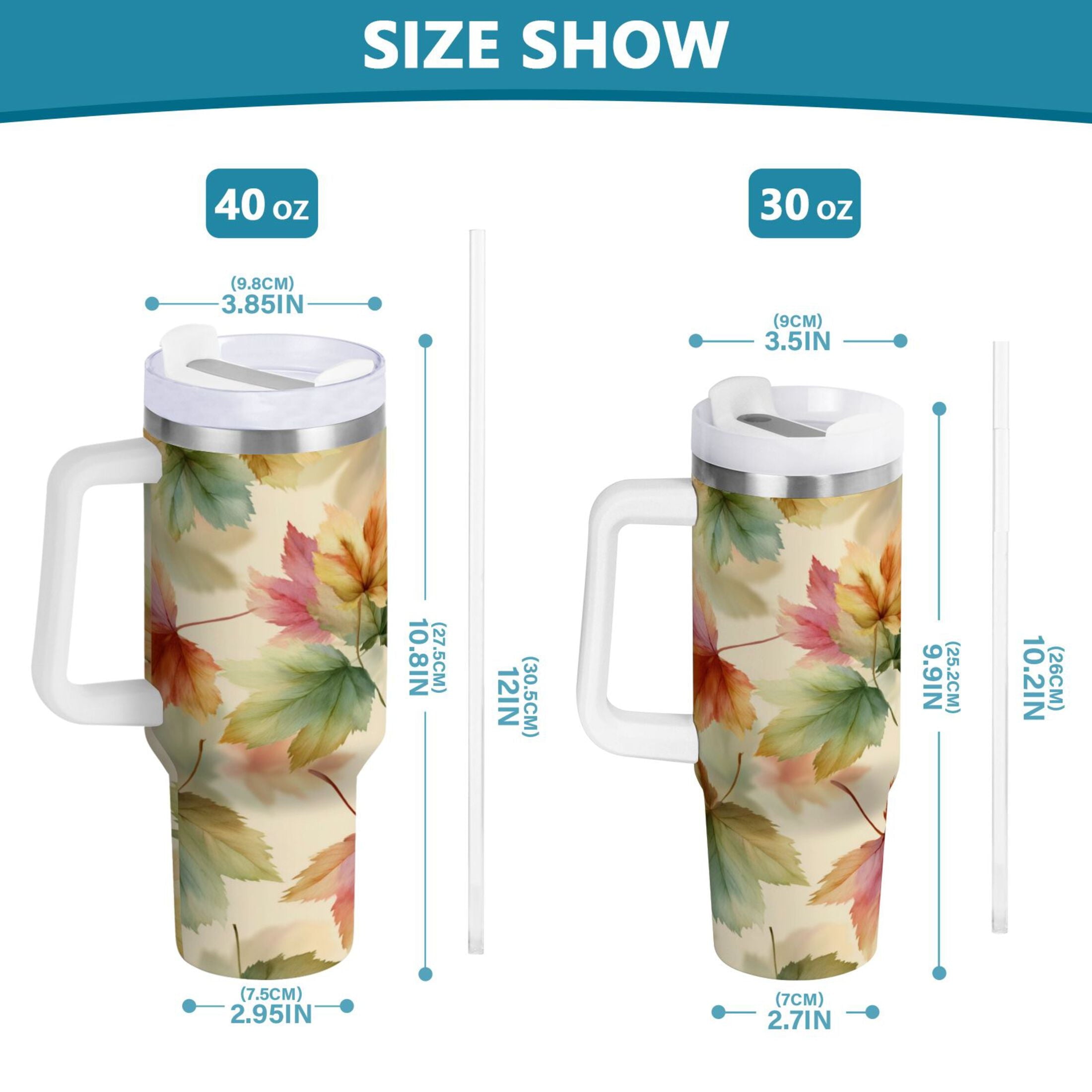 40 oz Insulated Stainless Steel Tumbler Double Wall Stainless Steel Tumbler with 2-Way Drinking Watercolor Maple Leaves Pattern XNND