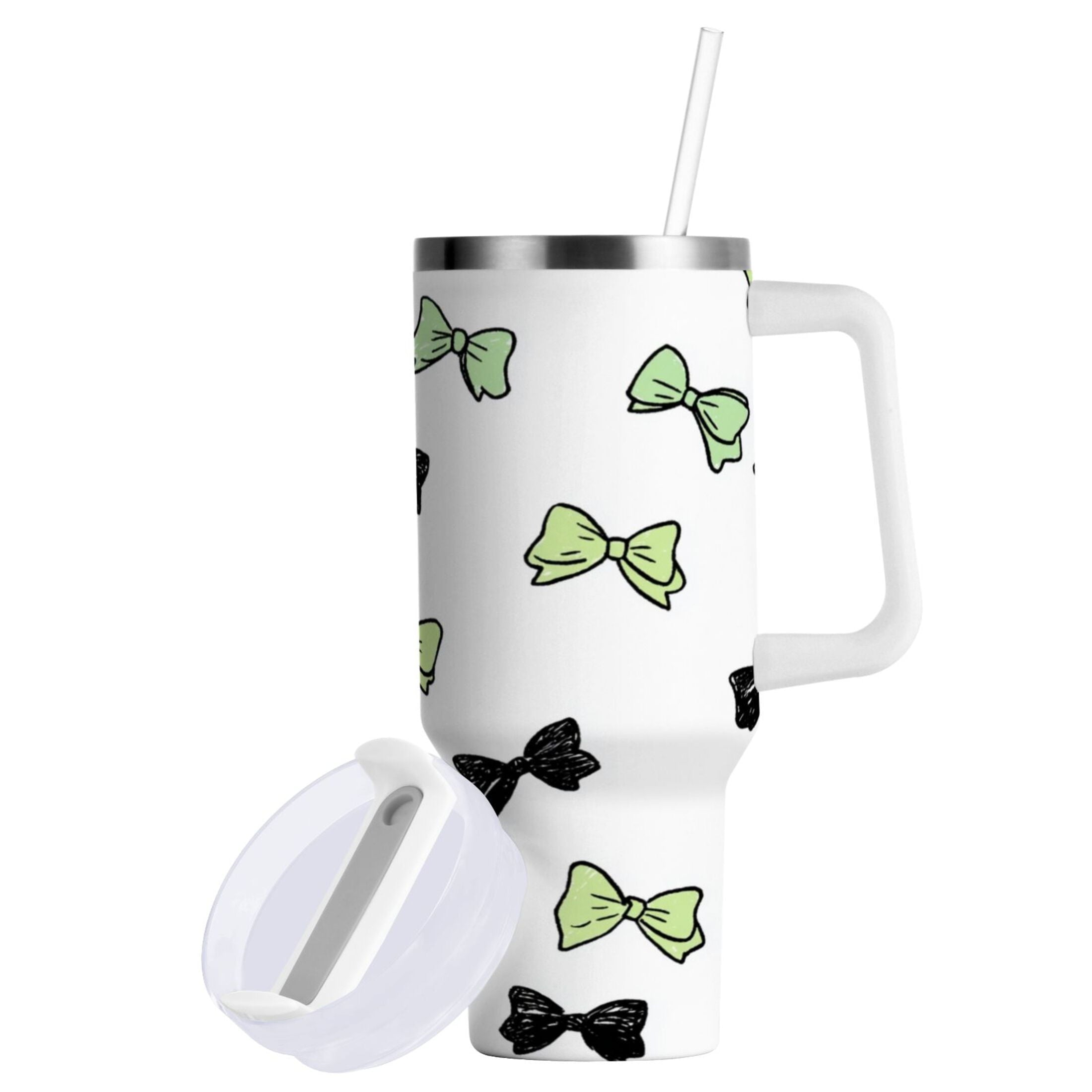 40 oz Insulated Stainless Steel Tumbler Double Wall Stainless Steel Tumbler with 2-Way Drinking Green and Black Bows OSXC