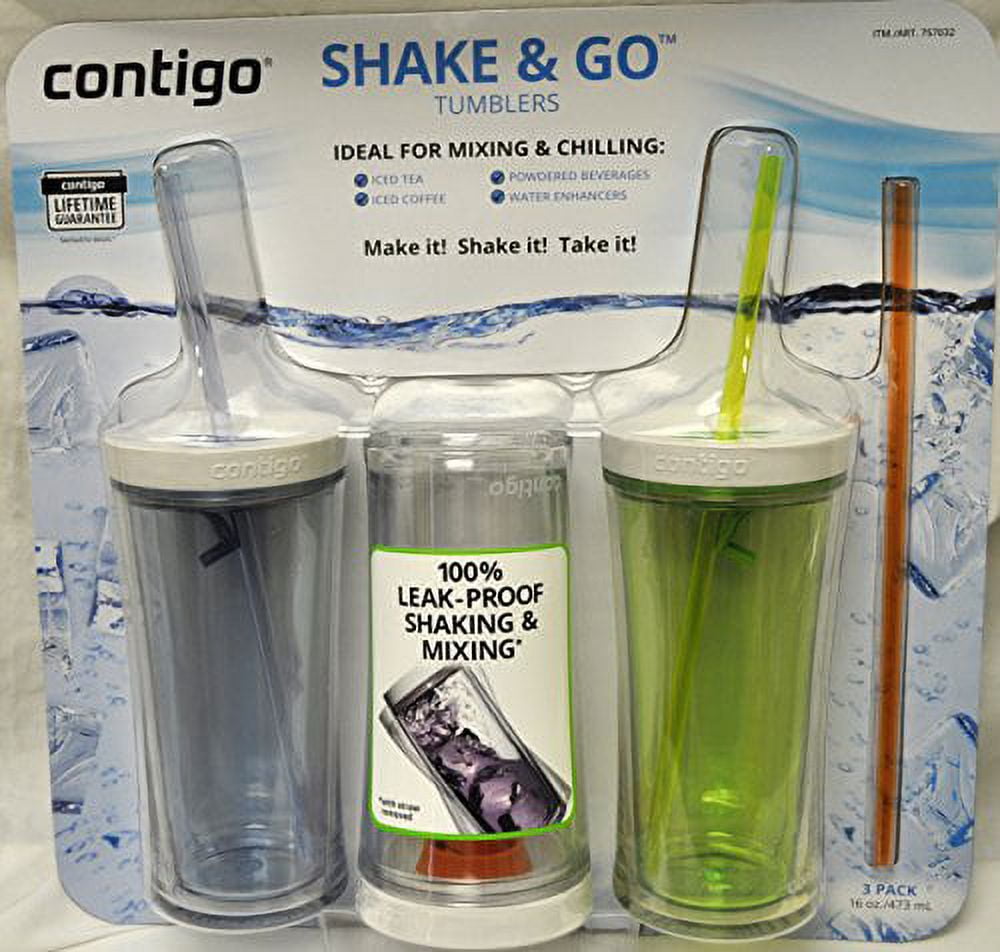 Contigo Shake &amp; Go Plastic Tumblers - Set of 3 (Green Navy &amp; Clear) AA0H
