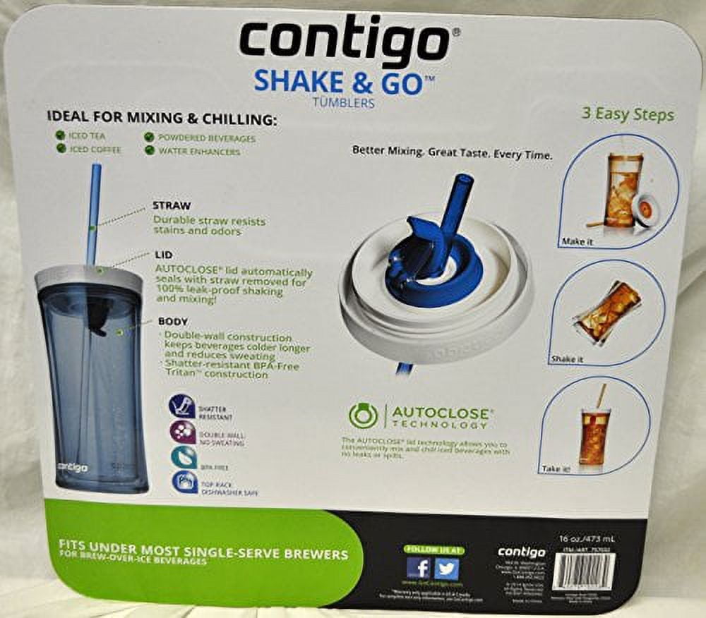 Contigo Shake &amp; Go Plastic Tumblers - Set of 3 (Green Navy &amp; Clear) AA0H