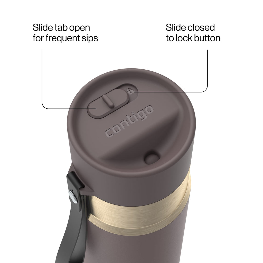 Contigo AutoSeal Leakproof Stainless Steel Reusable Water Bottle Tumbler with Carrying Strap, Cream/Champagne, 24 oz XIPA
