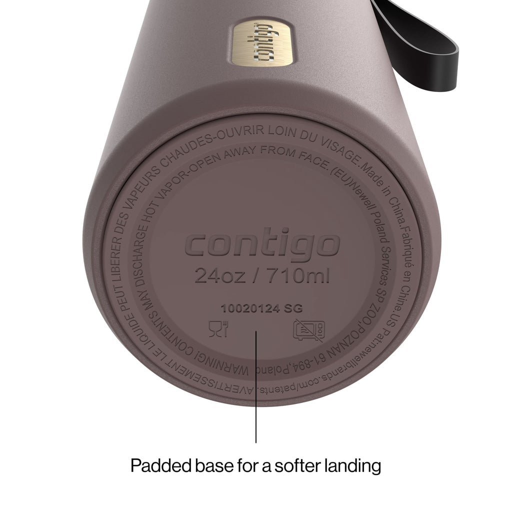 Contigo AutoSeal Leakproof Stainless Steel Reusable Water Bottle Tumbler with Carrying Strap, Cream/Champagne, 24 oz XIPA