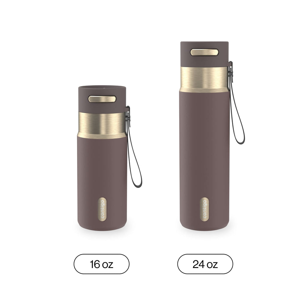 Contigo AutoSeal Leakproof Stainless Steel Reusable Water Bottle Tumbler with Carrying Strap, Cream/Champagne, 24 oz XIPA