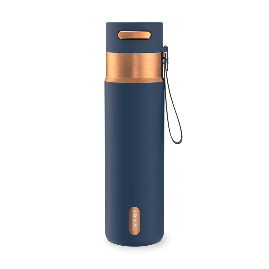 Contigo AutoSeal Leakproof Stainless Steel Reusable Water Bottle Tumbler with Carrying Strap, Cream/Champagne, 24 oz XIPA