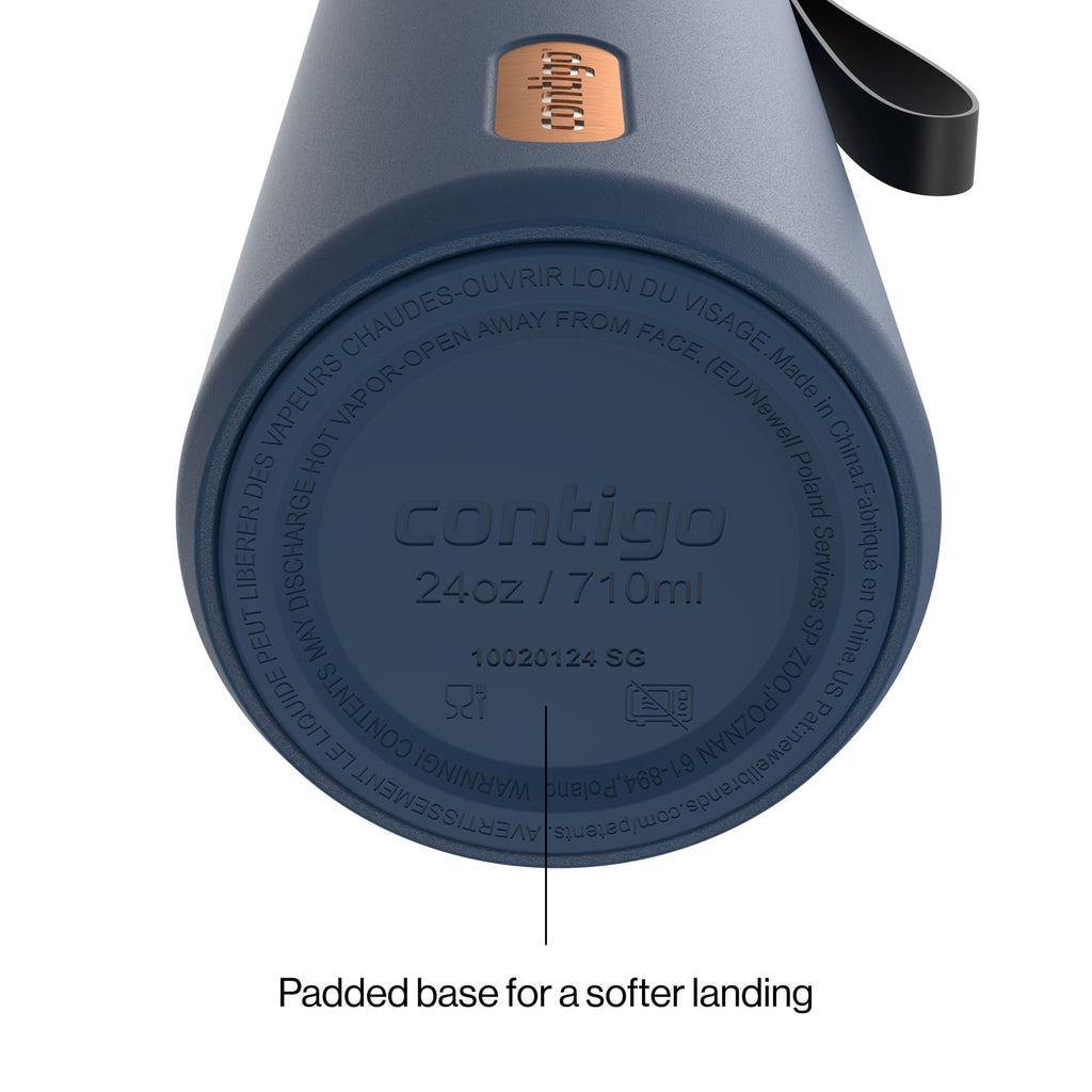 Contigo AutoSeal Leakproof Stainless Steel Reusable Water Bottle Tumbler with Carrying Strap, Cream/Champagne, 24 oz XIPA
