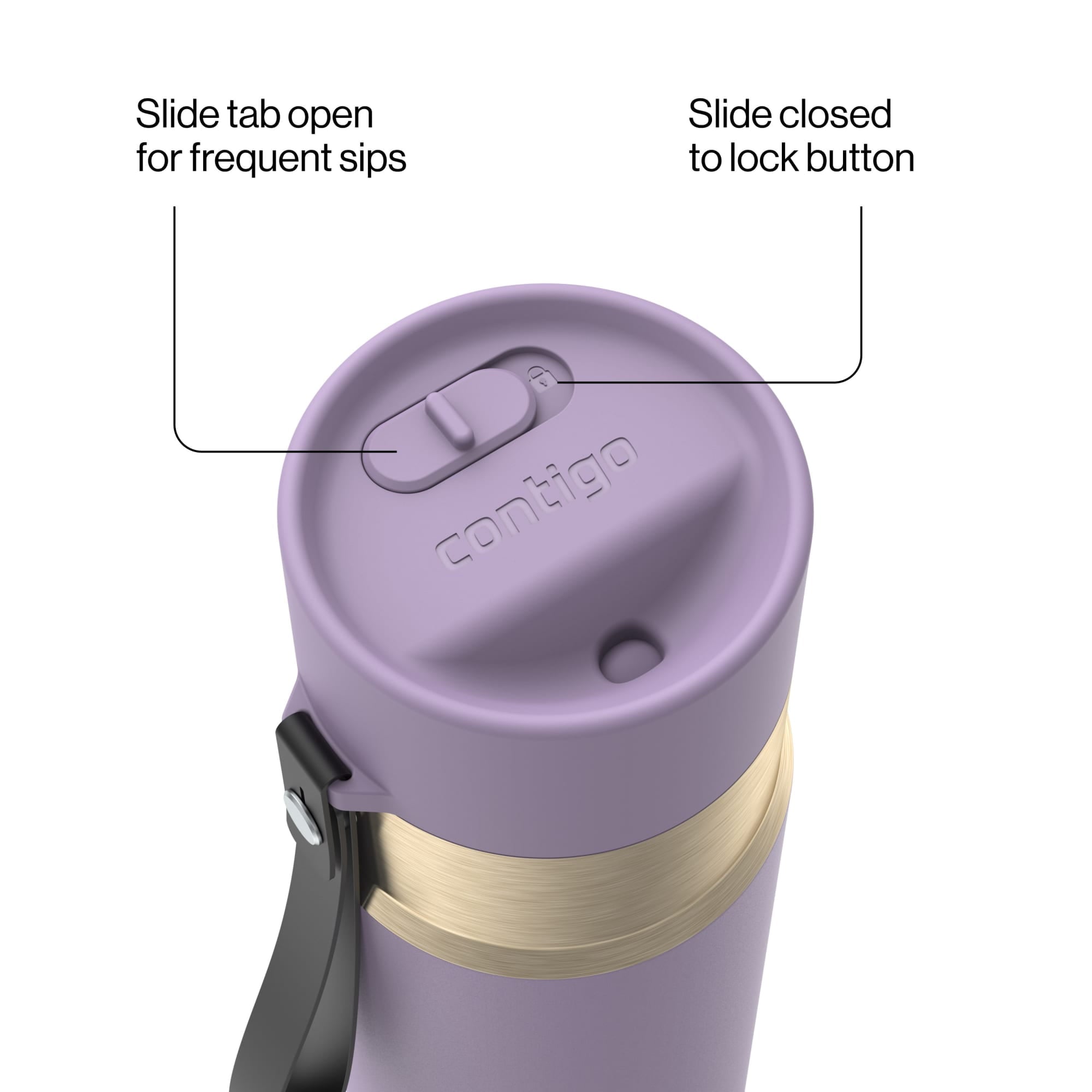 Contigo AutoSeal Leakproof Stainless Steel Reusable Water Bottle Tumbler with Carrying Strap, Cream/Champagne, 24 oz XIPA