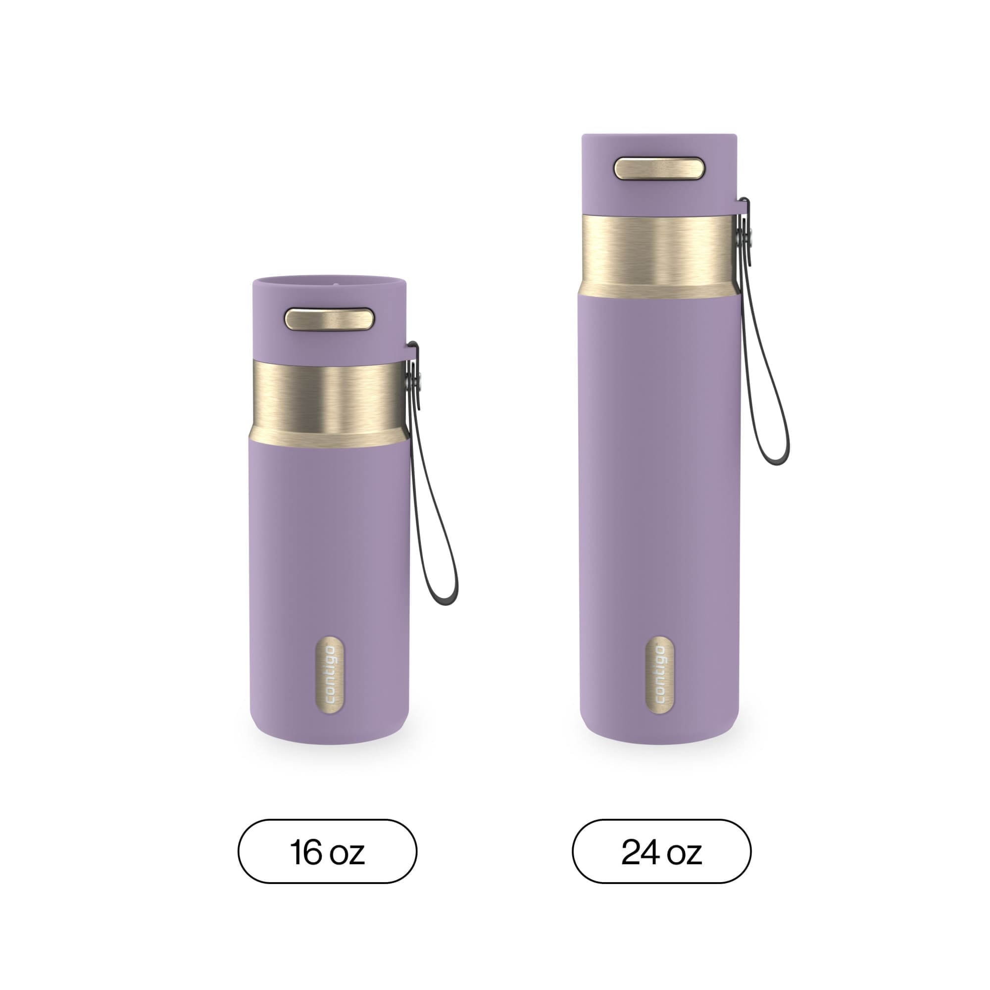 Contigo AutoSeal Leakproof Stainless Steel Reusable Water Bottle Tumbler with Carrying Strap, Cream/Champagne, 24 oz XIPA