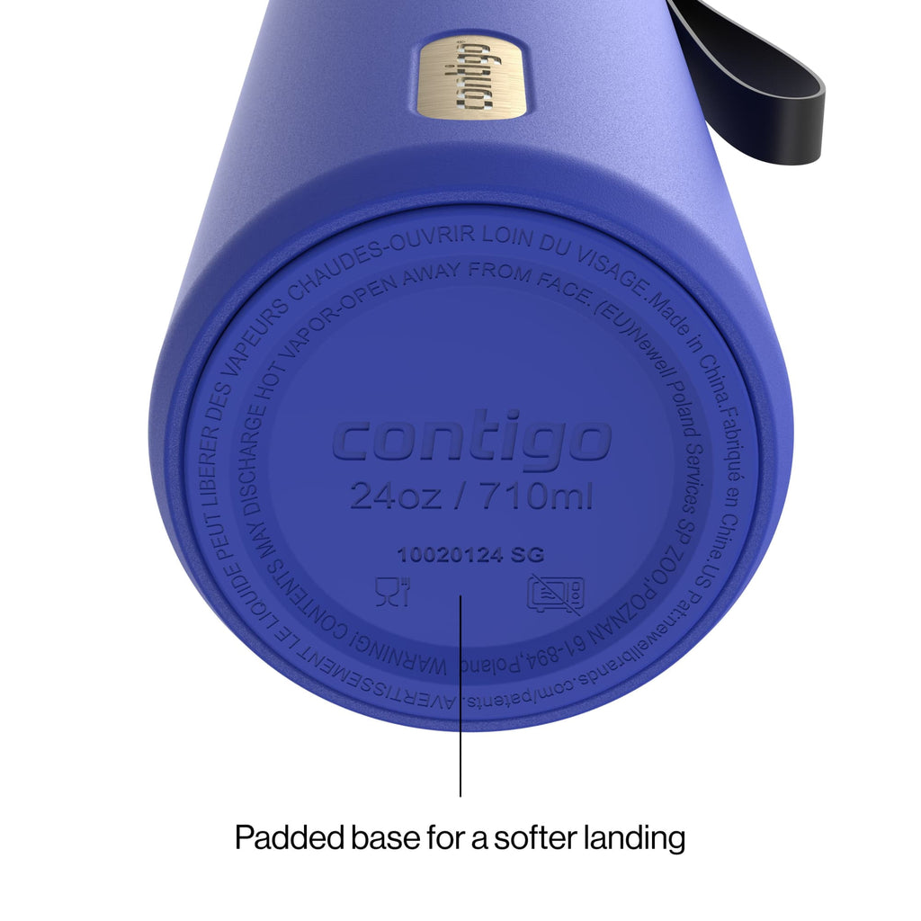 Contigo AutoSeal Leakproof Stainless Steel Reusable Water Bottle Tumbler with Carrying Strap, Cream/Champagne, 24 oz XIPA