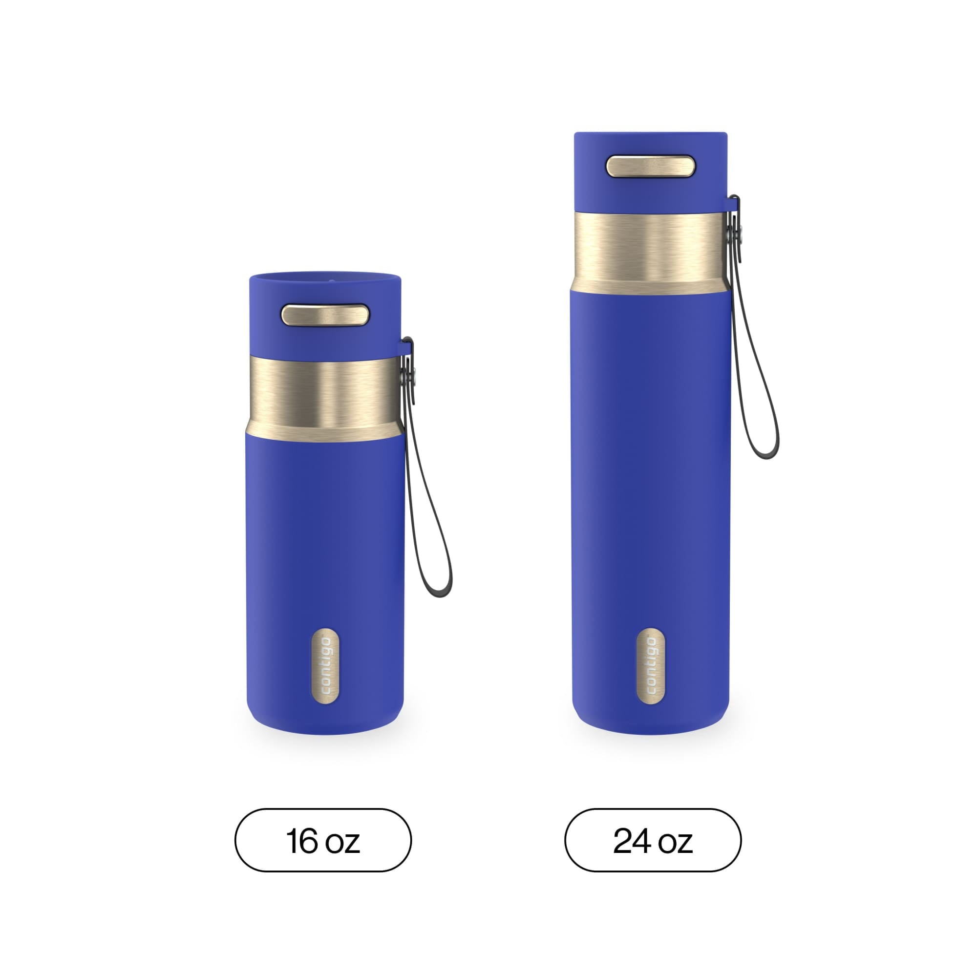 Contigo AutoSeal Leakproof Stainless Steel Reusable Water Bottle Tumbler with Carrying Strap, Cream/Champagne, 24 oz XIPA