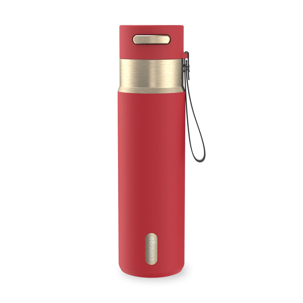 Contigo AutoSeal Leakproof Stainless Steel Reusable Water Bottle Tumbler with Carrying Strap, Cream/Champagne, 24 oz XIPA