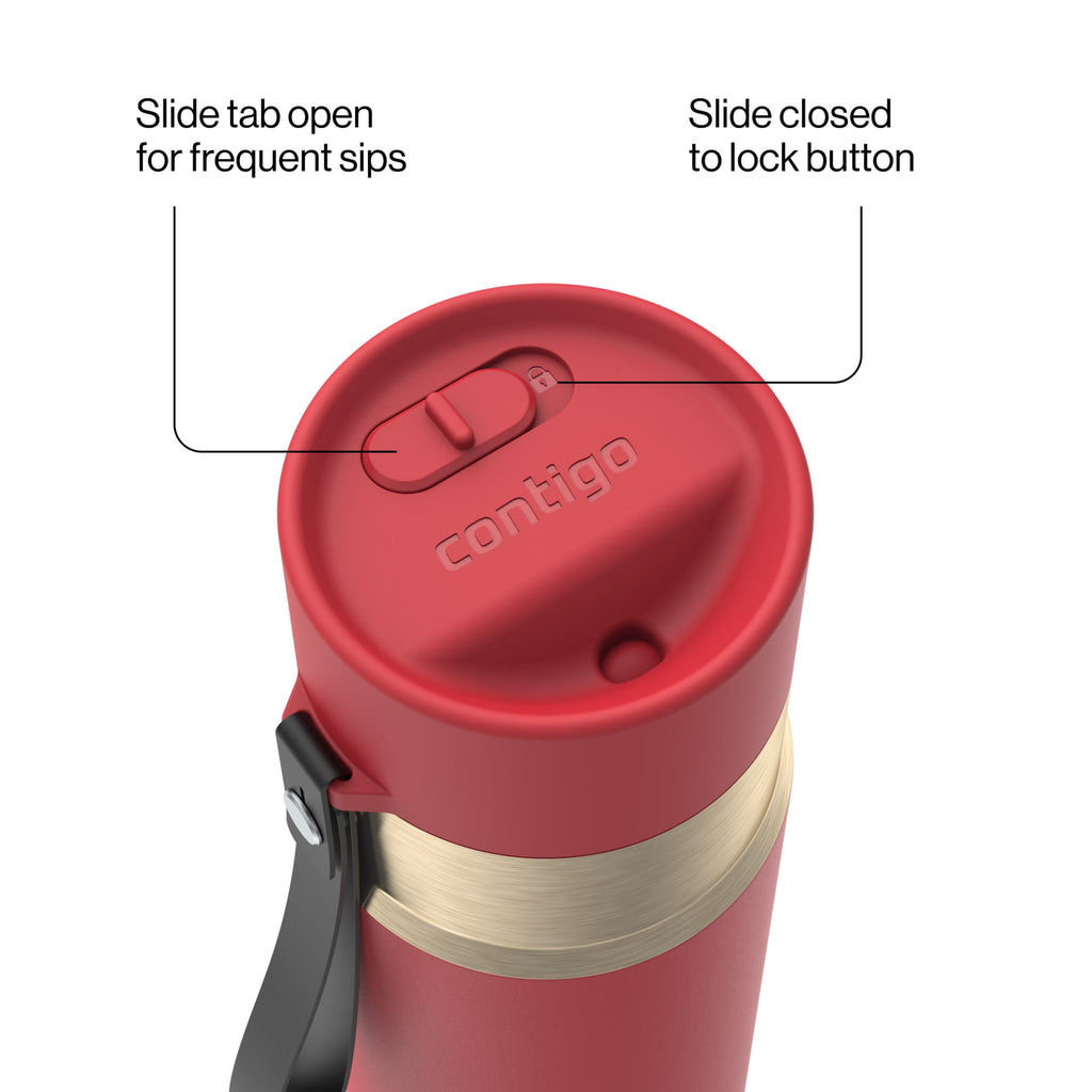 Contigo AutoSeal Leakproof Stainless Steel Reusable Water Bottle Tumbler with Carrying Strap, Cream/Champagne, 24 oz XIPA