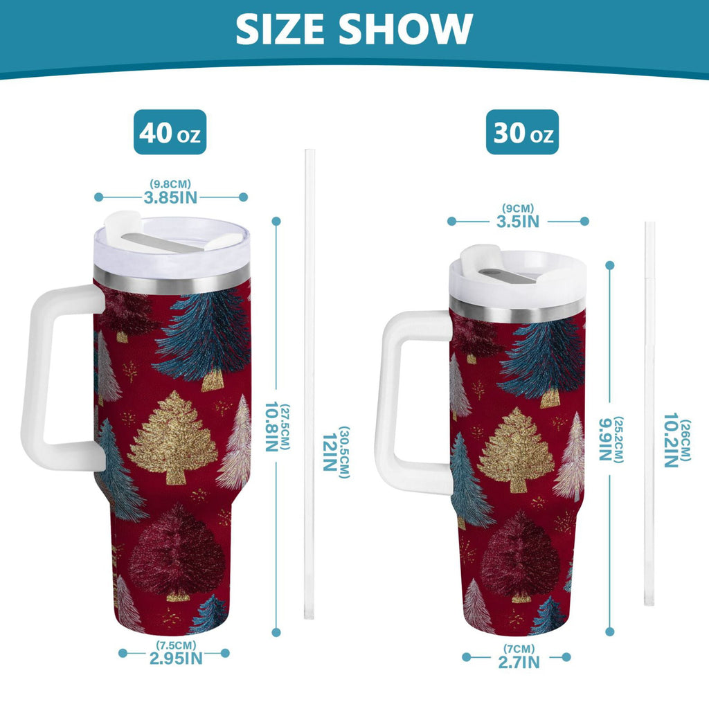 30 oz Insulated Stainless Steel Tumbler Double Wall Stainless Steel Tumbler with 2-Way Drinking Stylized Christmas Trees GO5O