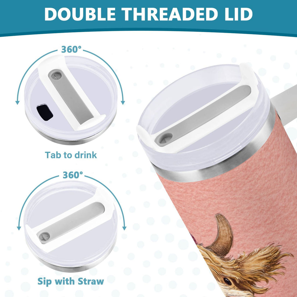 30 oz Insulated Stainless Steel Tumbler Double Wall Stainless Steel Tumbler with 2-Way Drinking Cow Wearing Scarf and Hat XMXO