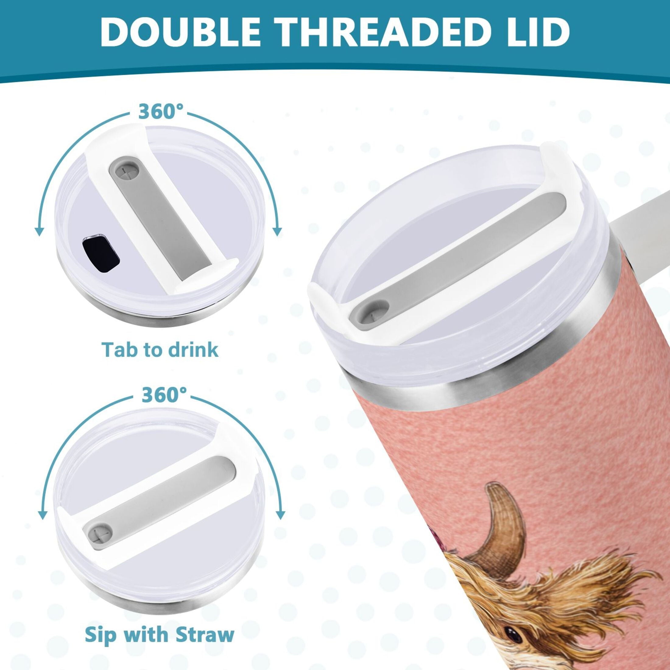 30 oz Insulated Stainless Steel Tumbler Double Wall Stainless Steel Tumbler with 2-Way Drinking Cow Wearing Scarf and Hat XMXO
