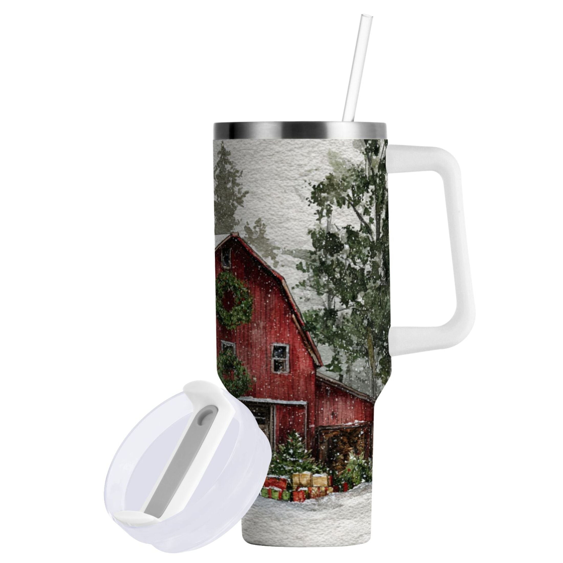 30 oz Insulated Stainless Steel Tumbler Double Wall Stainless Steel Tumbler with 2-Way Drinking Old Red Barn RM59